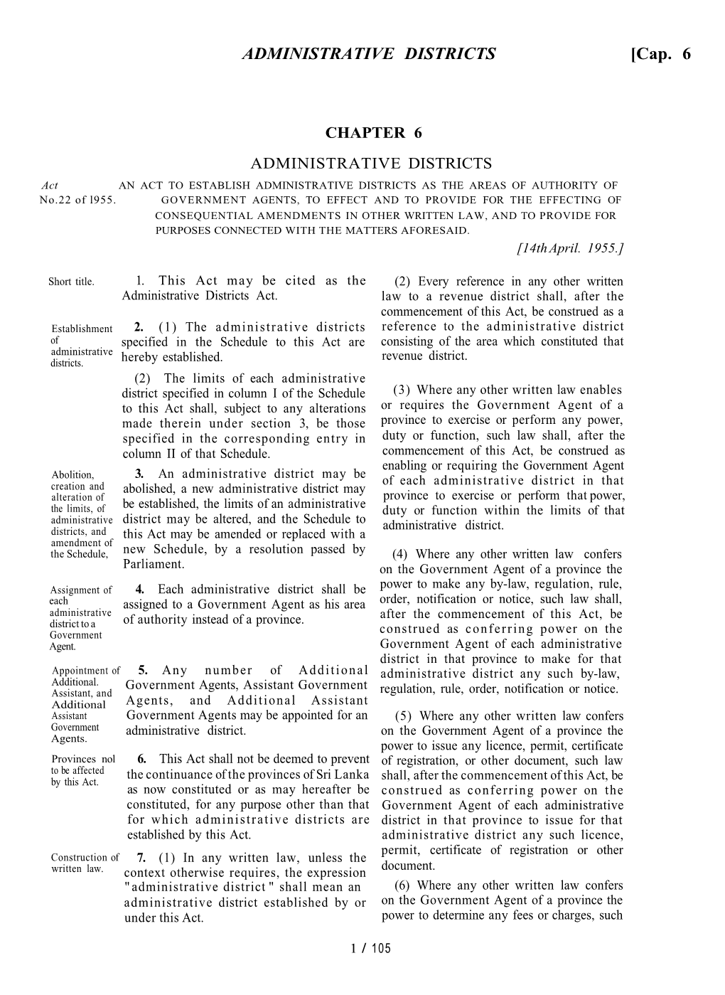 ADMINISTRATIVE DISTRICTS [Cap. 6