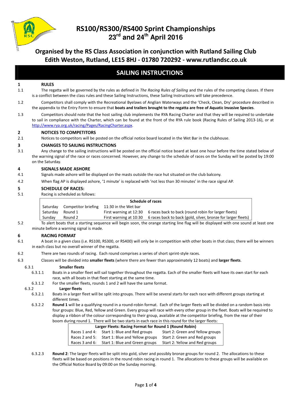 RS100/RS300/RS400 Sprint Championships