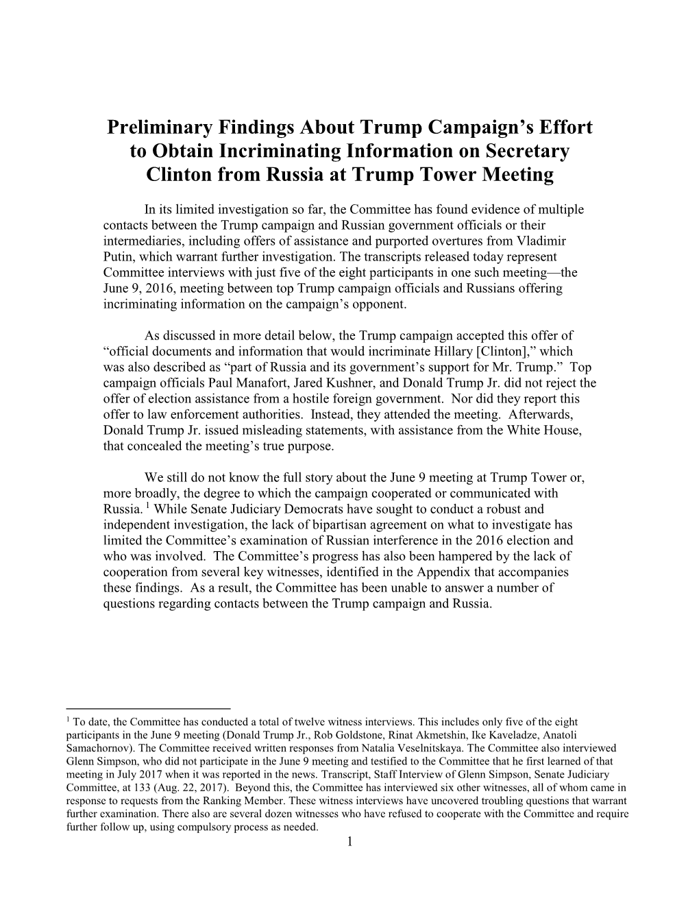 Preliminary Findings About Trump Campaign's Effort to Obtain