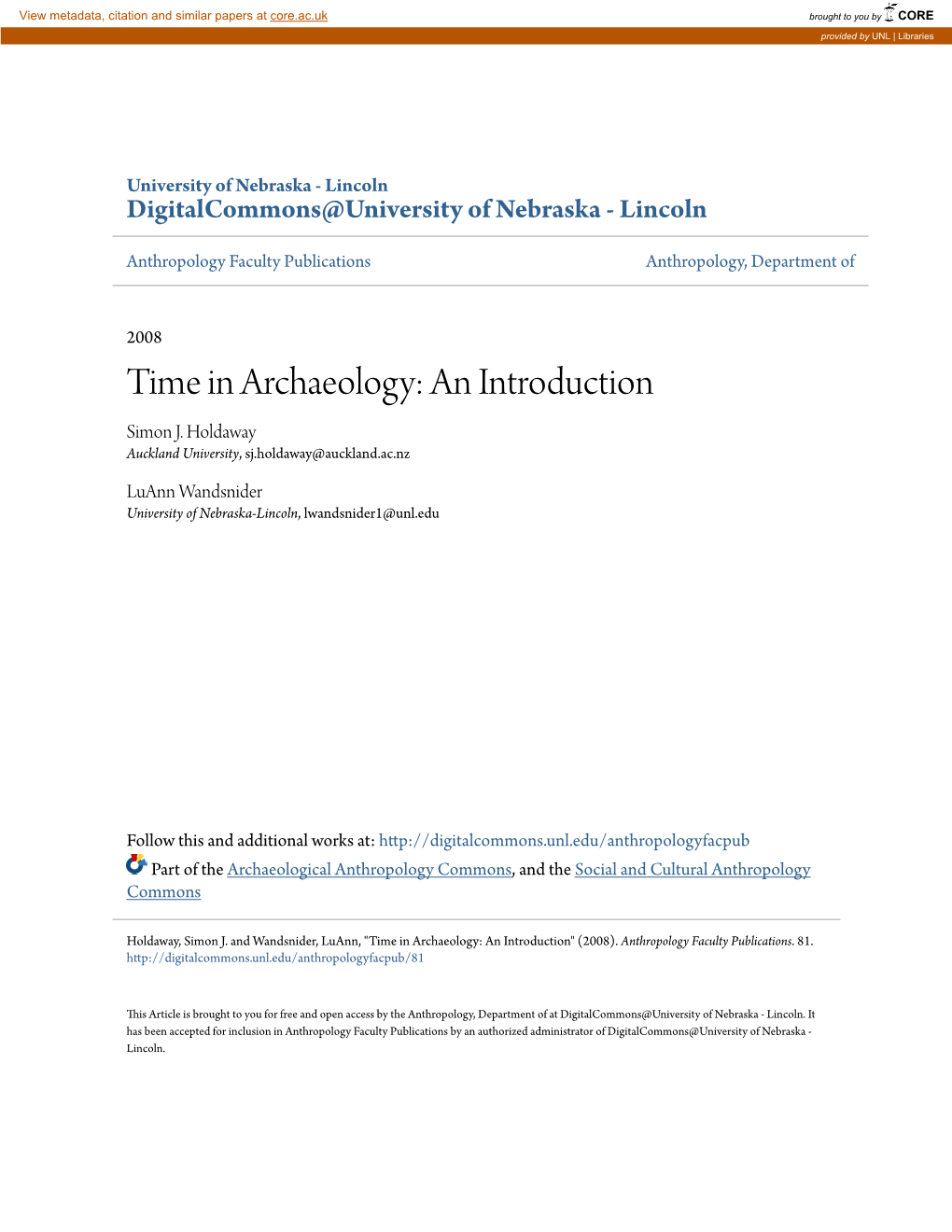 Time in Archaeology: an Introduction Simon J