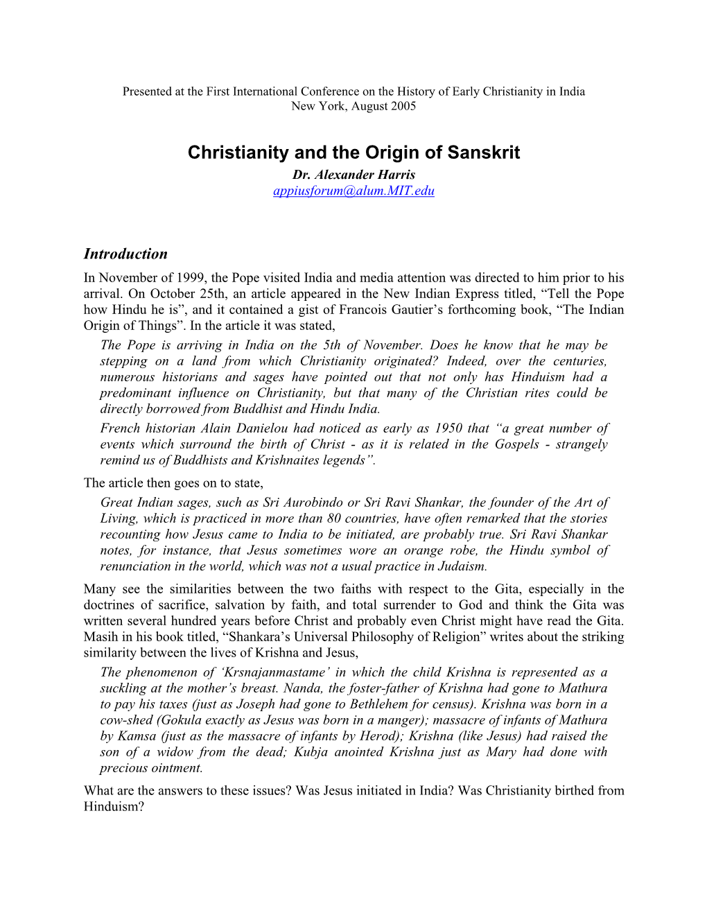 Christianity and the Origin of Sanskrit Dr