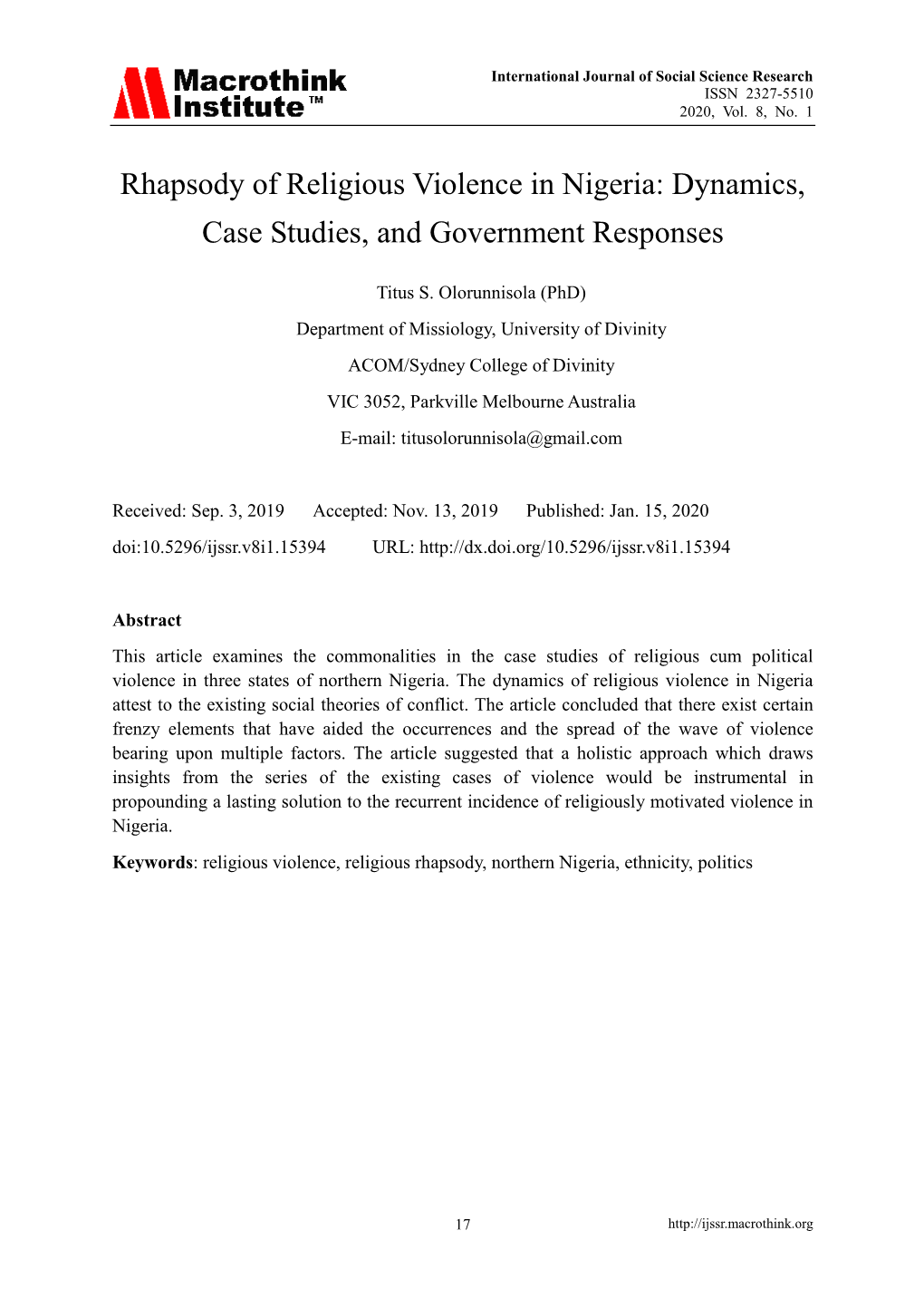 Rhapsody of Religious Violence in Nigeria: Dynamics, Case Studies, and Government Responses