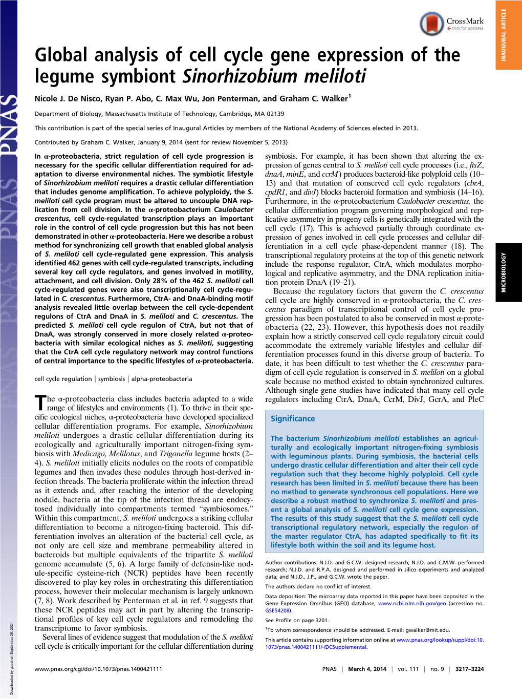 Global Analysis of Cell Cycle Gene Expression of the Legume Symbiont