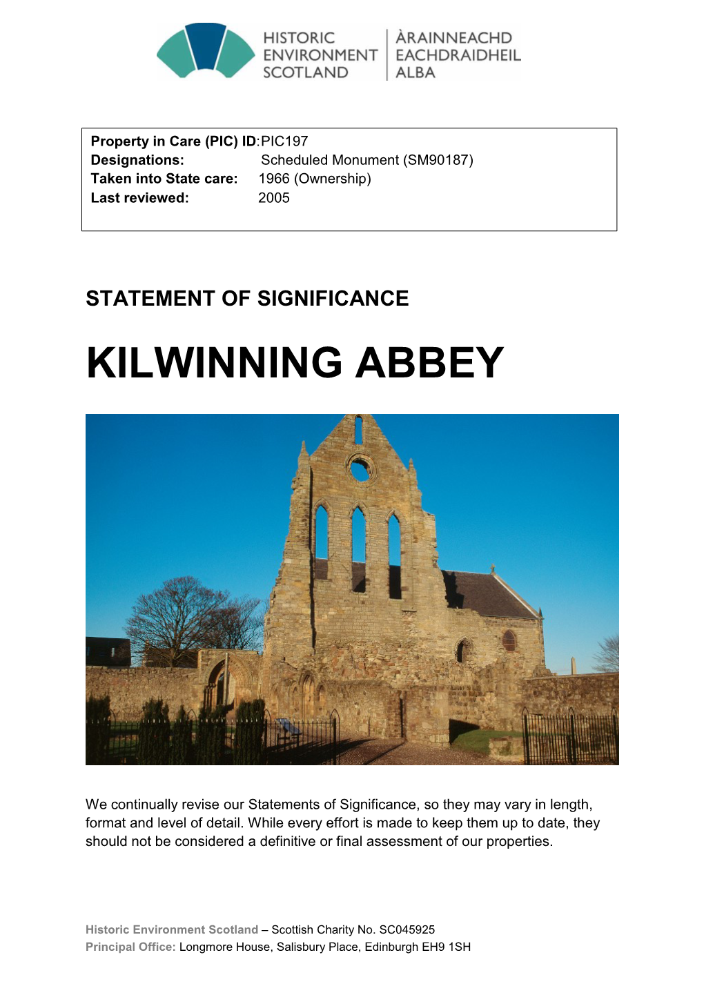 Kilwinning Abbey Statement of Significance