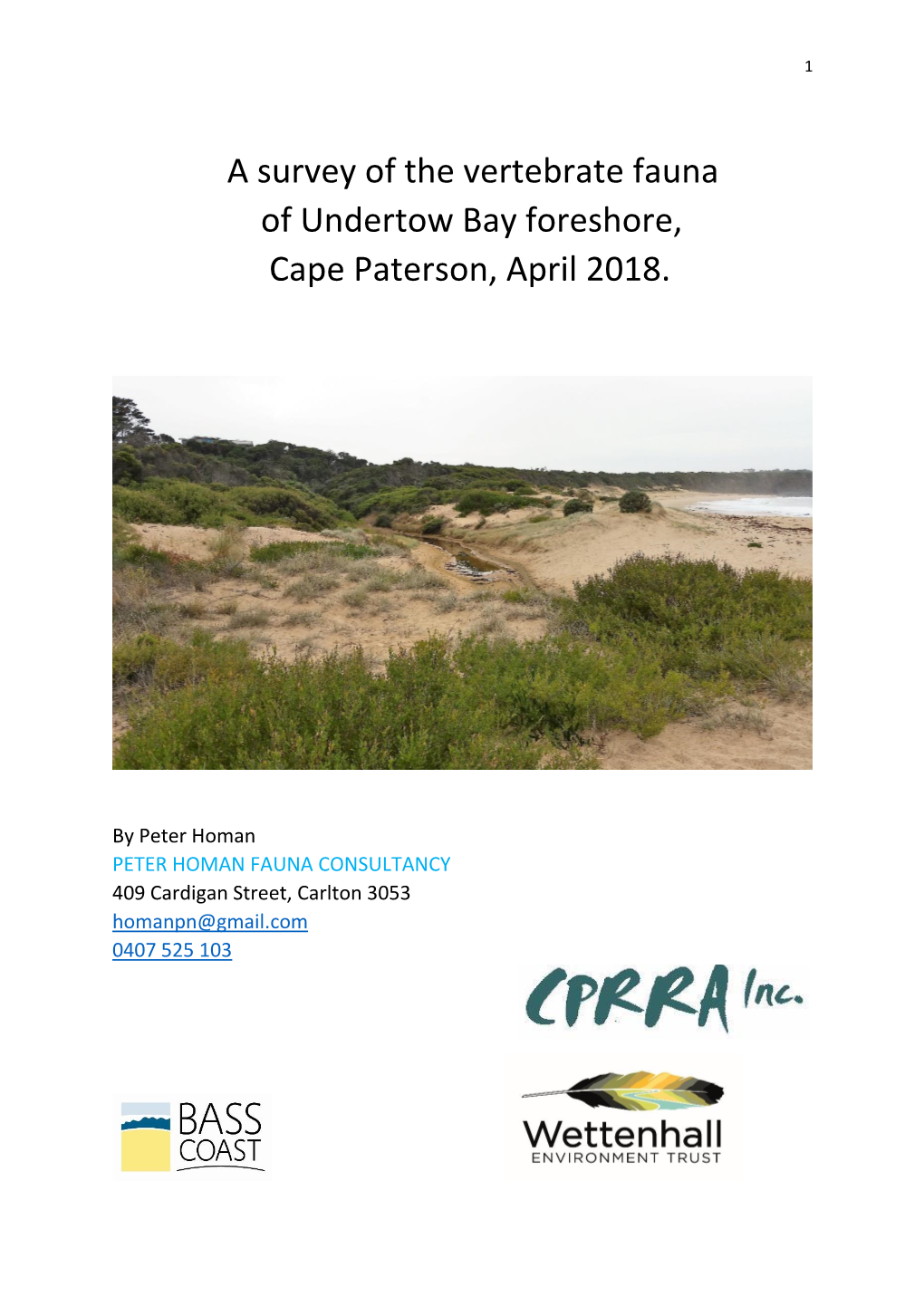 A Survey of the Vertebrate Fauna of Undertow Bay Foreshore, Cape Paterson, April 2018