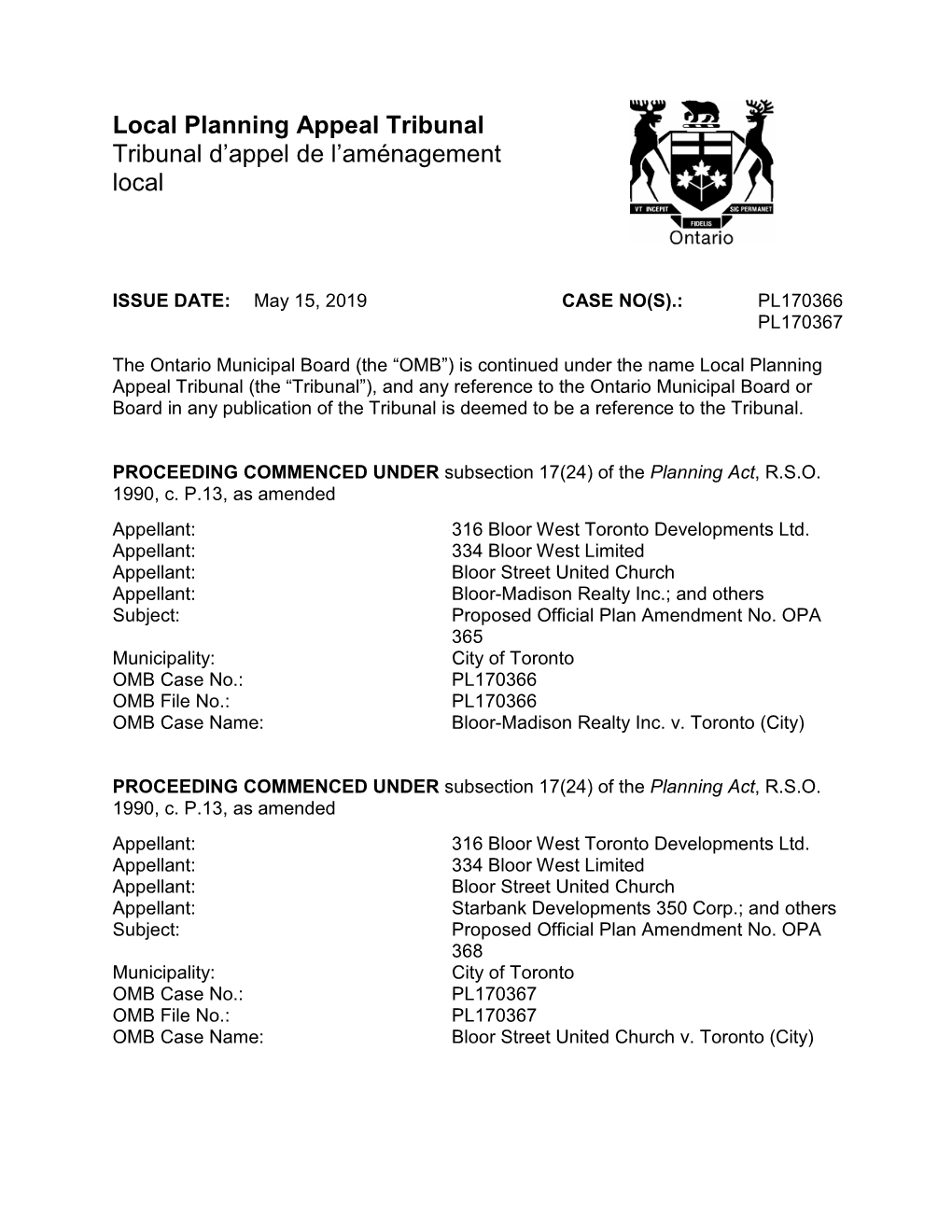 Local Planning Appeal Tribunal Tribunal D’Appel De L’Aménagement Local