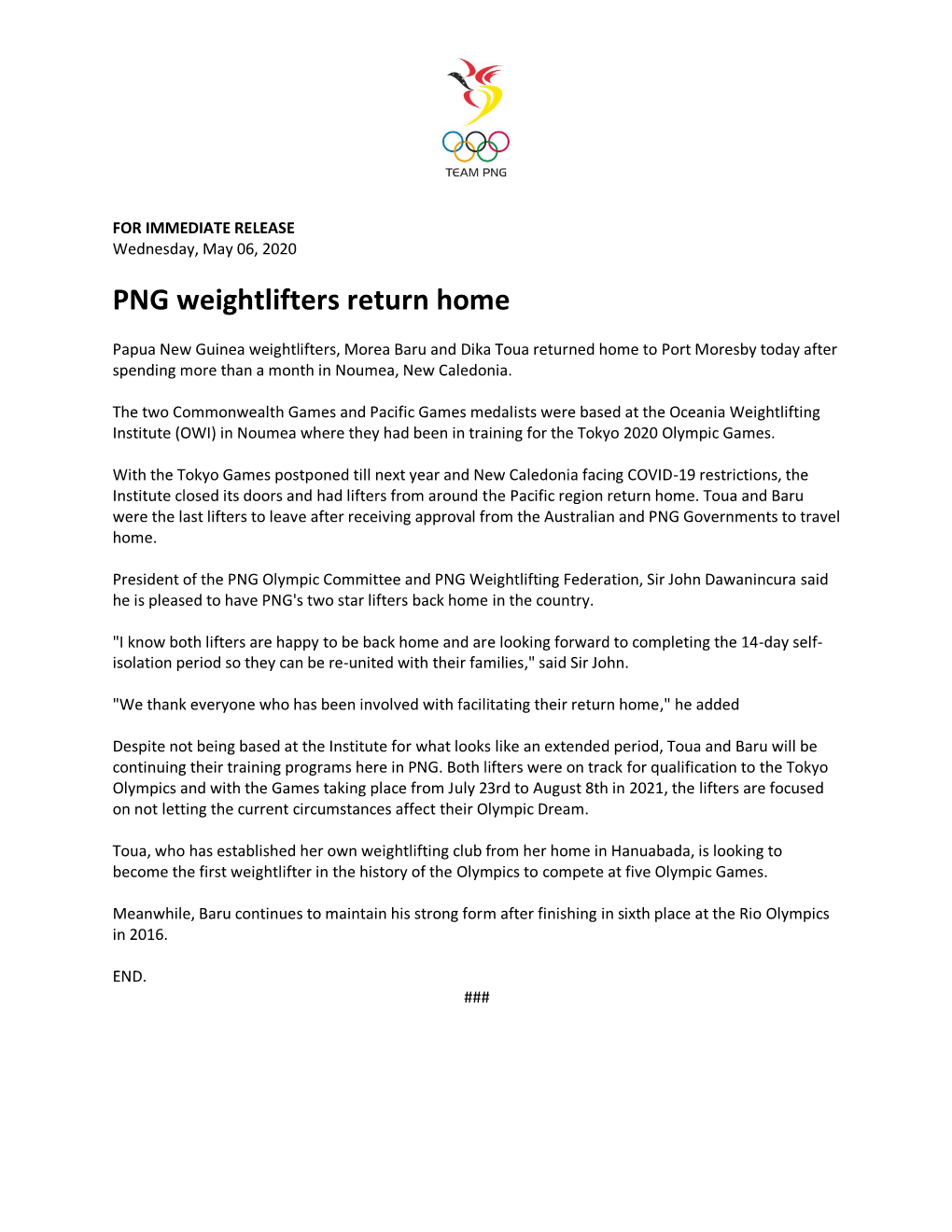 PNG Weightlifters Return Home