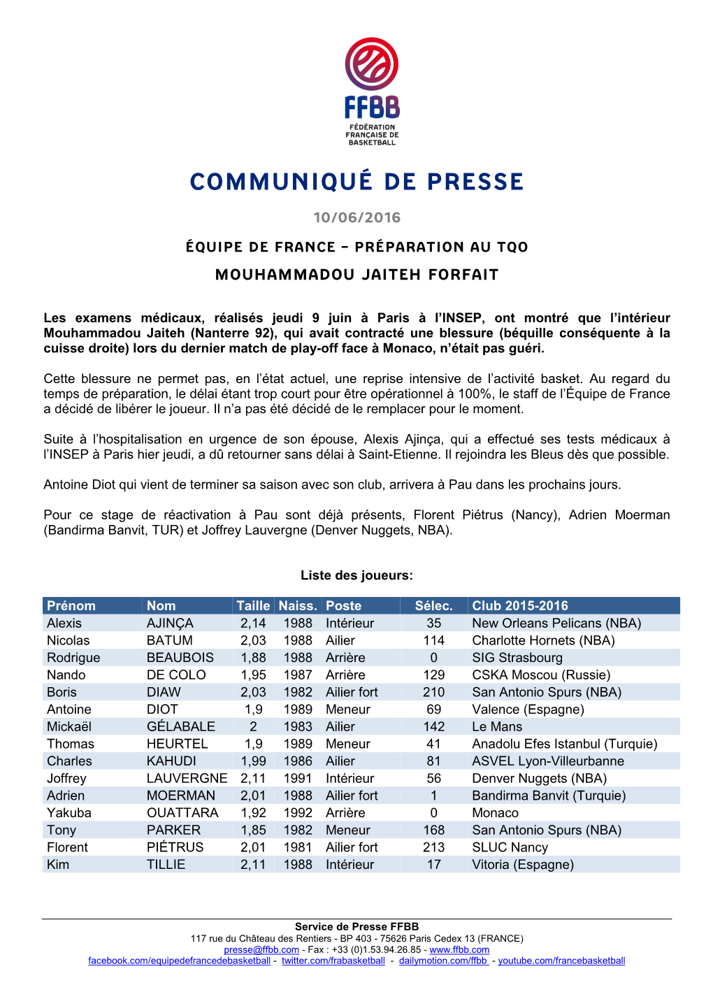 Communiqué De Presse