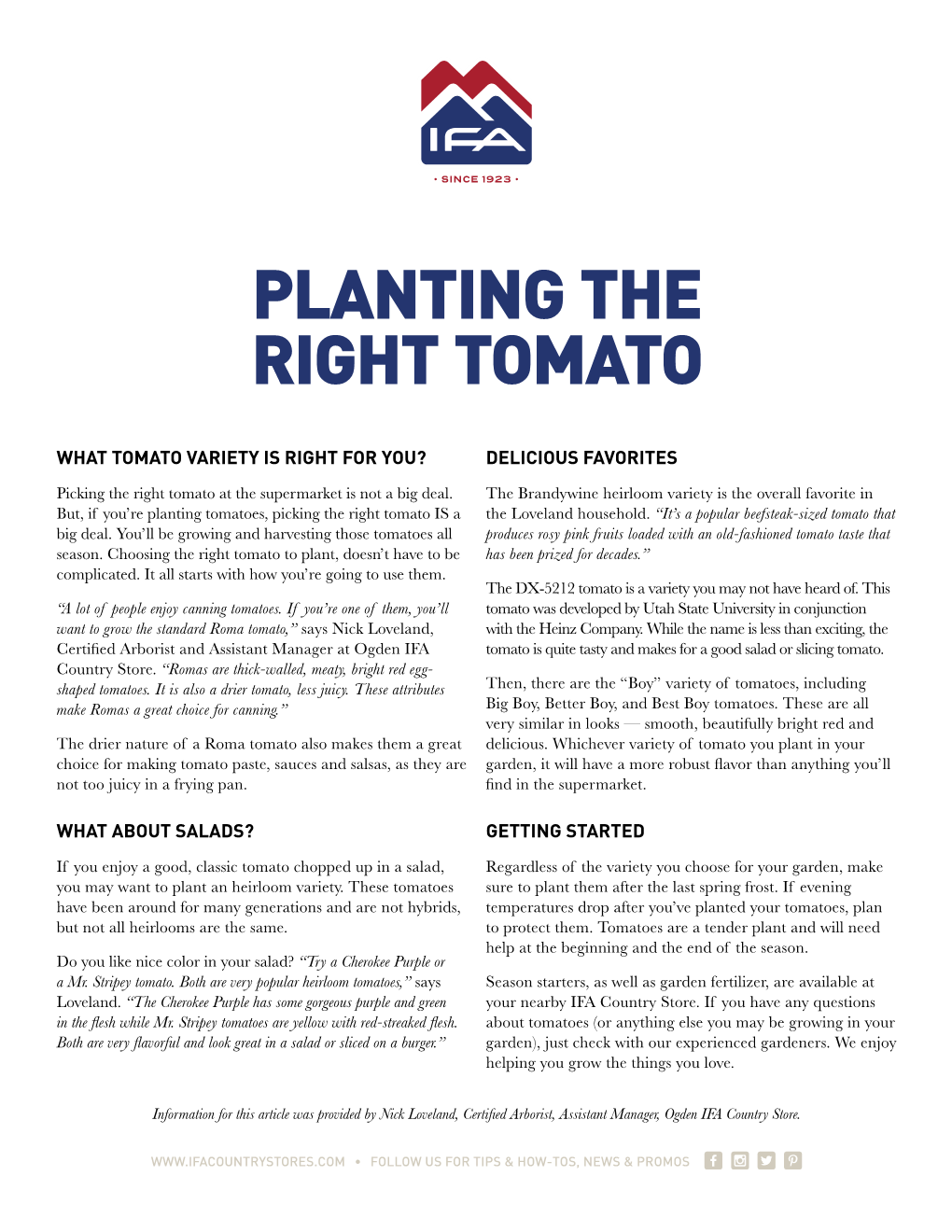 Planting the Right Tomato