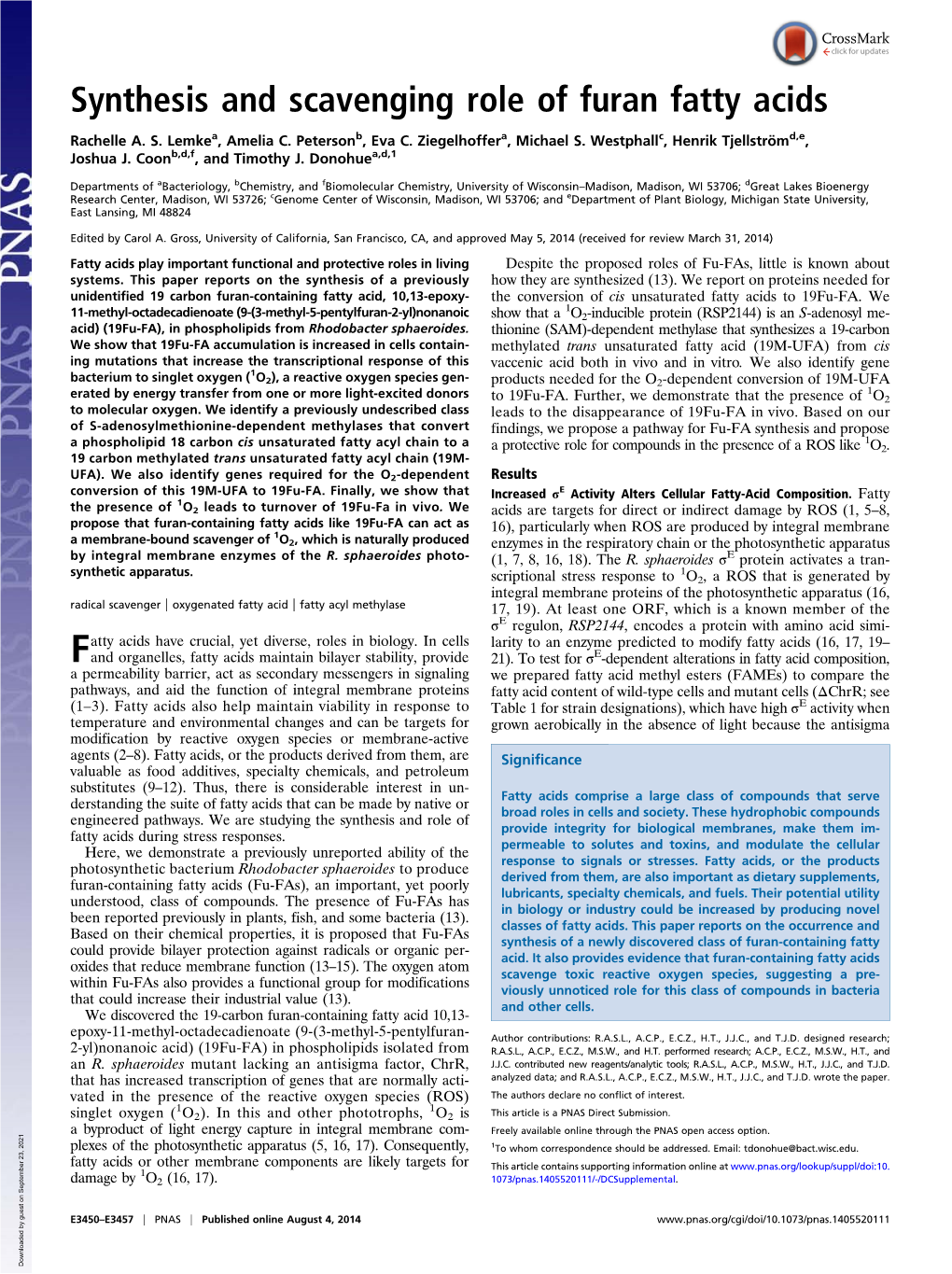 Synthesis and Scavenging Role of Furan Fatty Acids