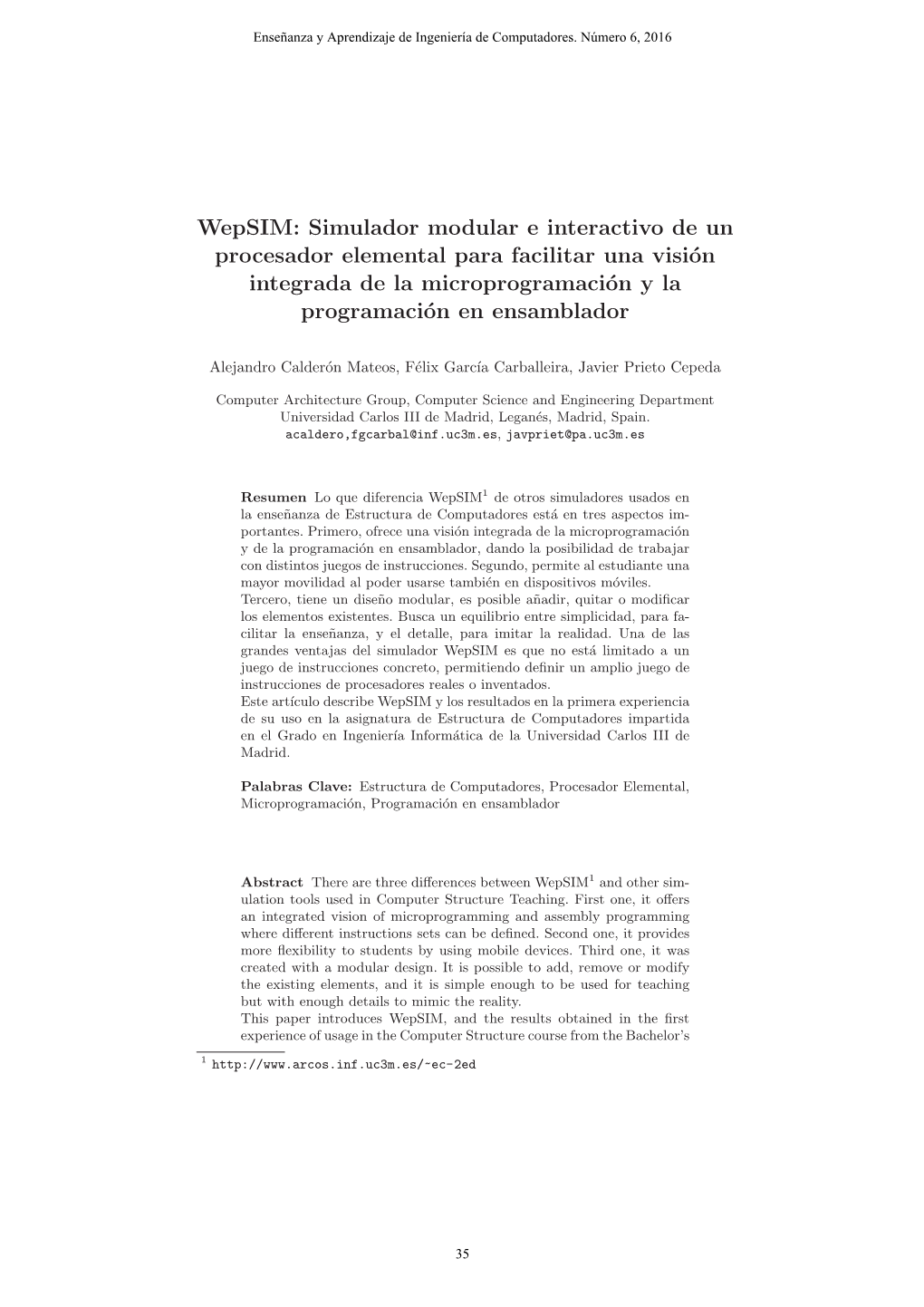 Wepsim: Simulador Modular E Interactivo De Un Procesador Elemental Para Facilitar Una Visión Integrada De La Microprogramación