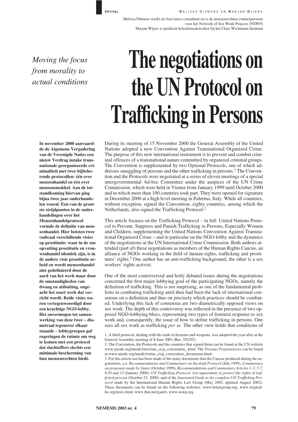 The Negotiations on the UN Protocol on Trafficking in Persons