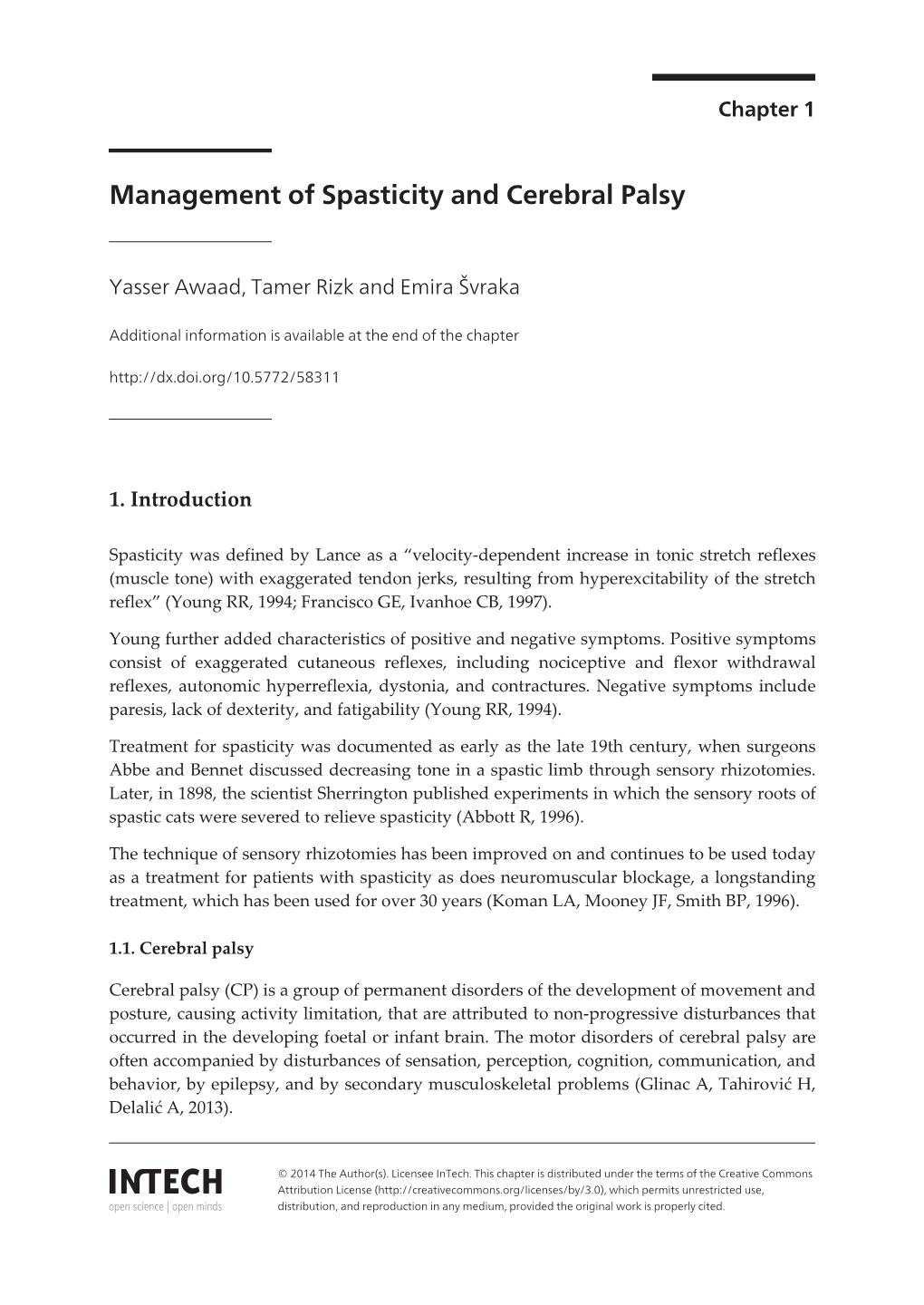 Management of Spasticity and Cerebral Palsy
