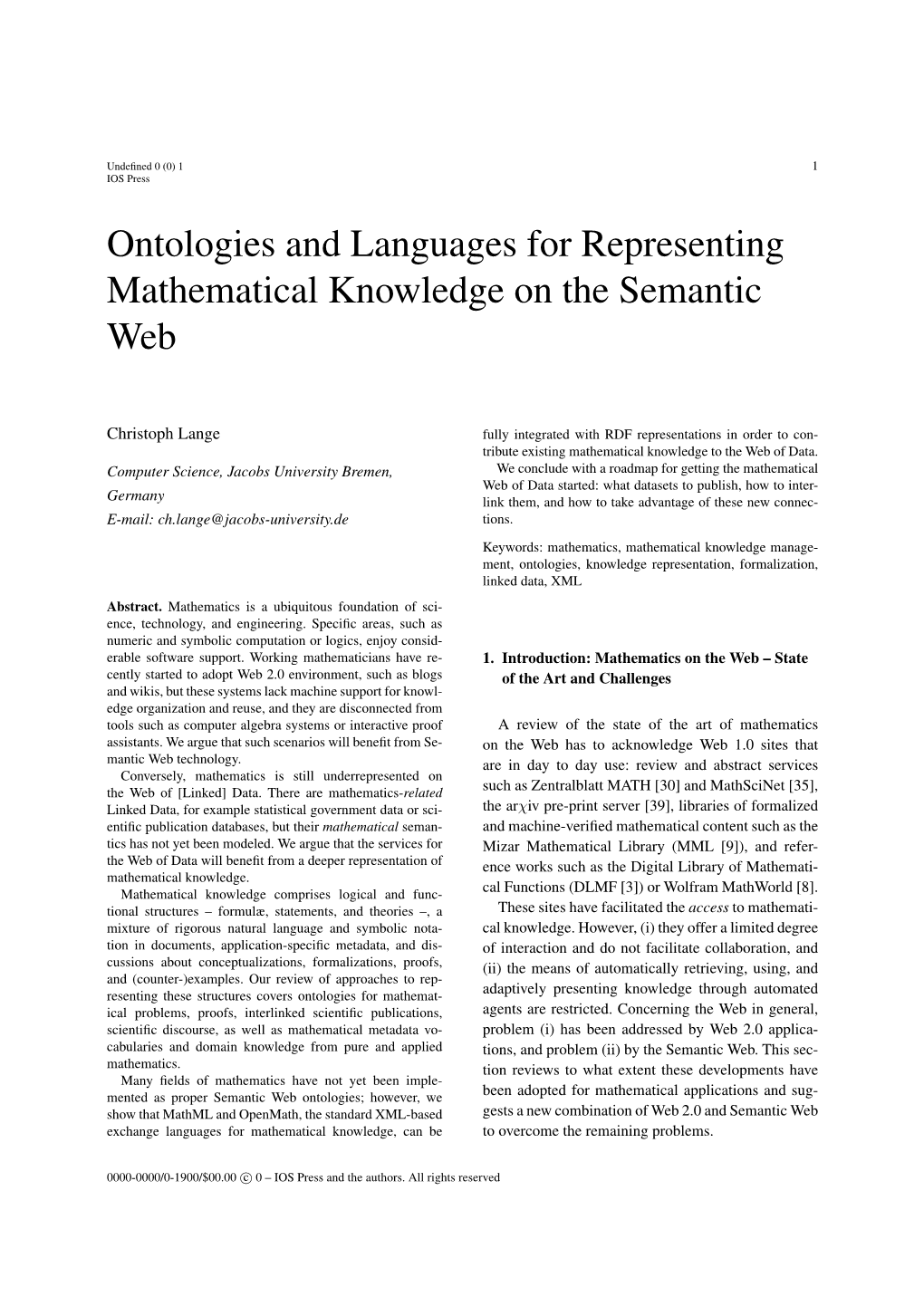 Ontologies and Languages for Representing Mathematical Knowledge on the Semantic Web