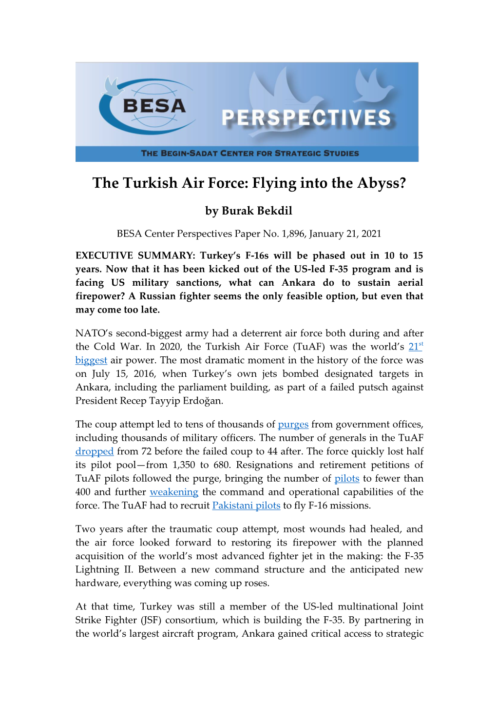 The Turkish Air Force: Flying Into the Abyss?