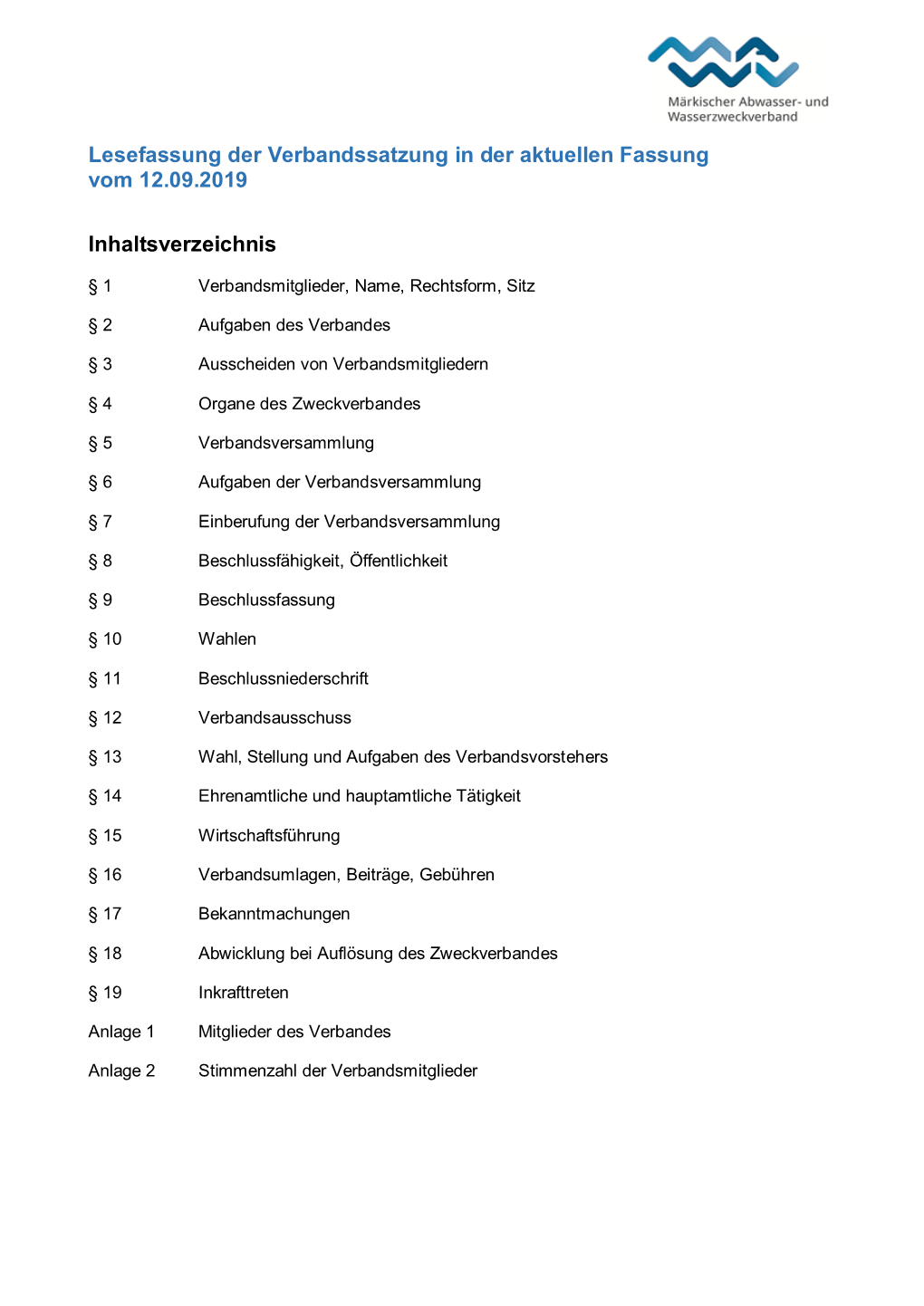 Märkischer Abwasser- Und Wasserzweckverband" (MAWV)