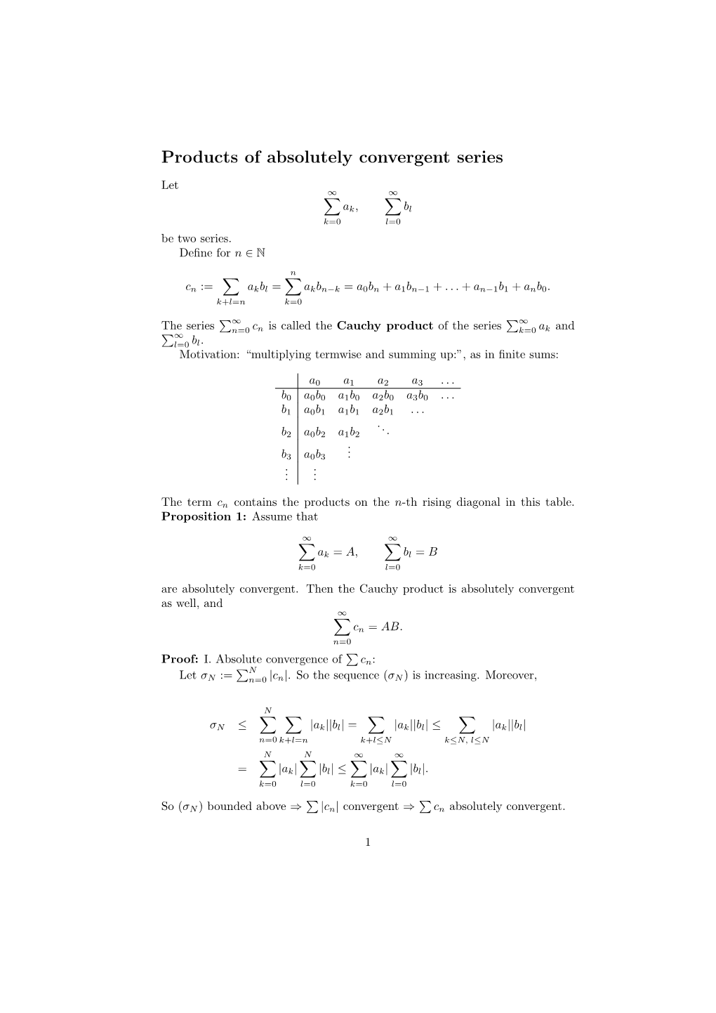 Products of Absolutely Convergent Series