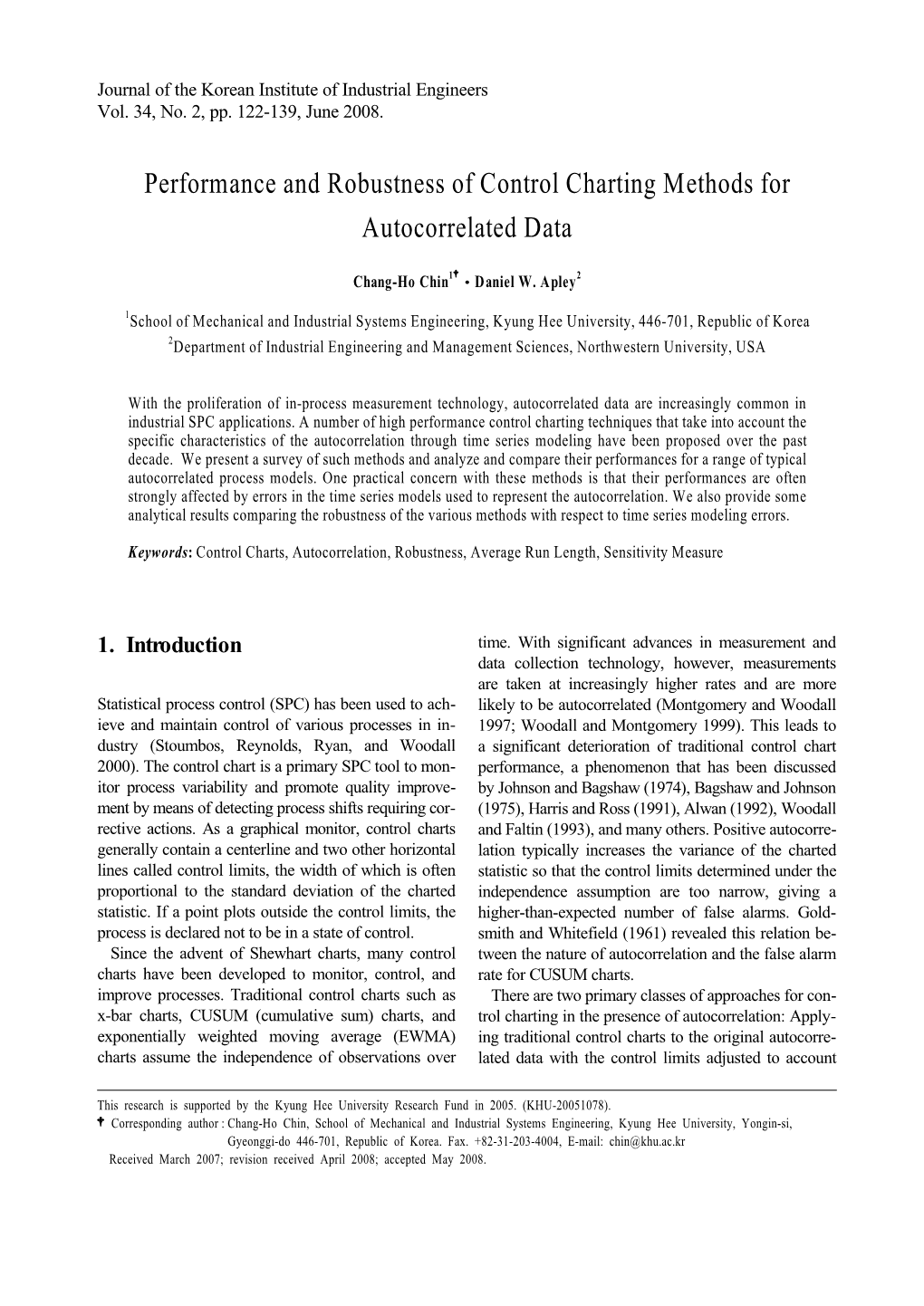 Performance and Robustness of Control Charting Methods for Autocorrelated Data