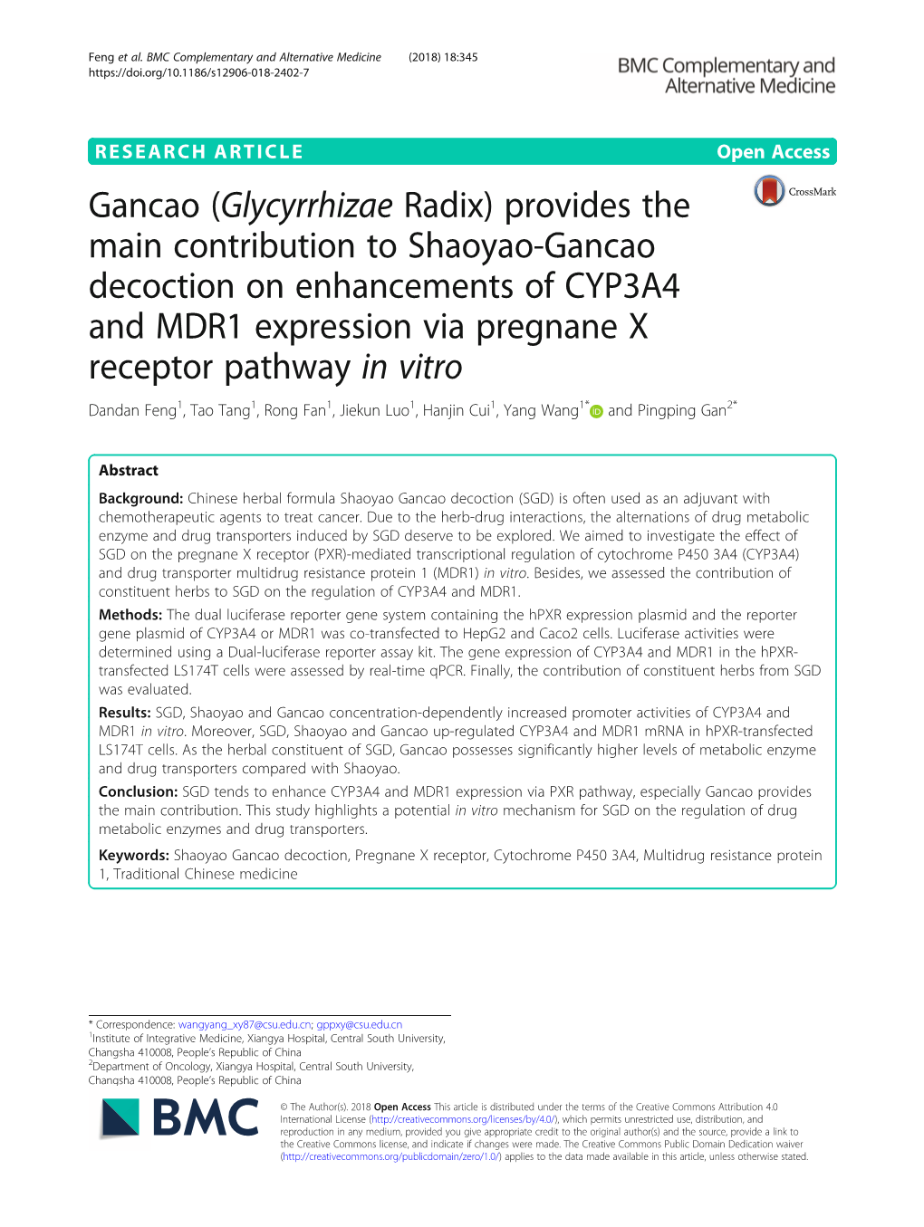 Gancao (Glycyrrhizae Radix) Provides the Main Contribution to Shaoyao