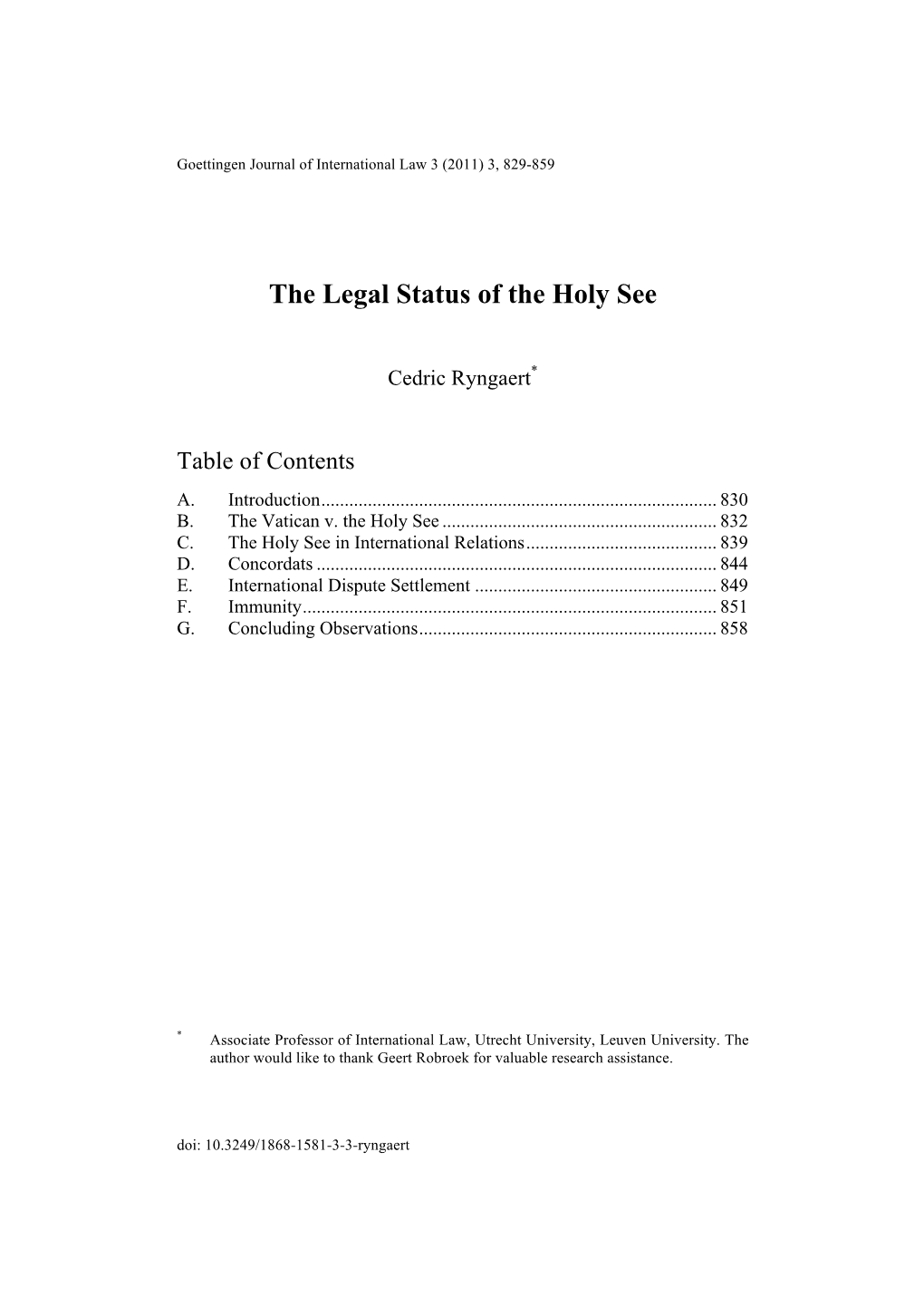 The Legal Status of the Holy See