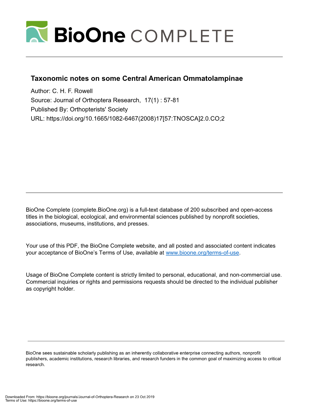 Taxonomic Notes on Some Central American Ommatolampinae Author: C