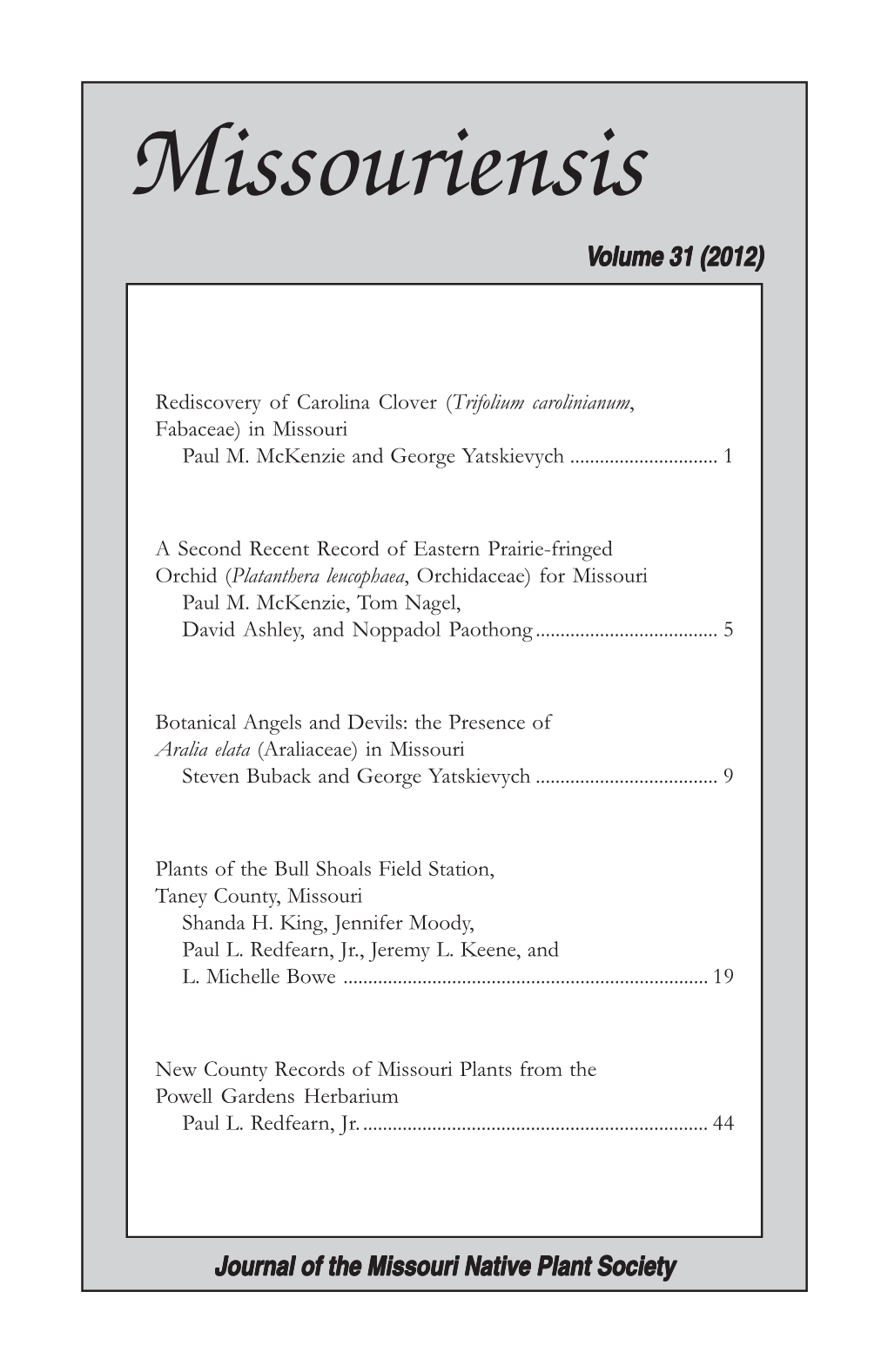 Missouriensis Volume 31 (2012)