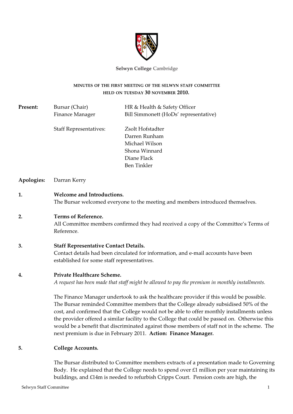 Timetable for the Staff Committee