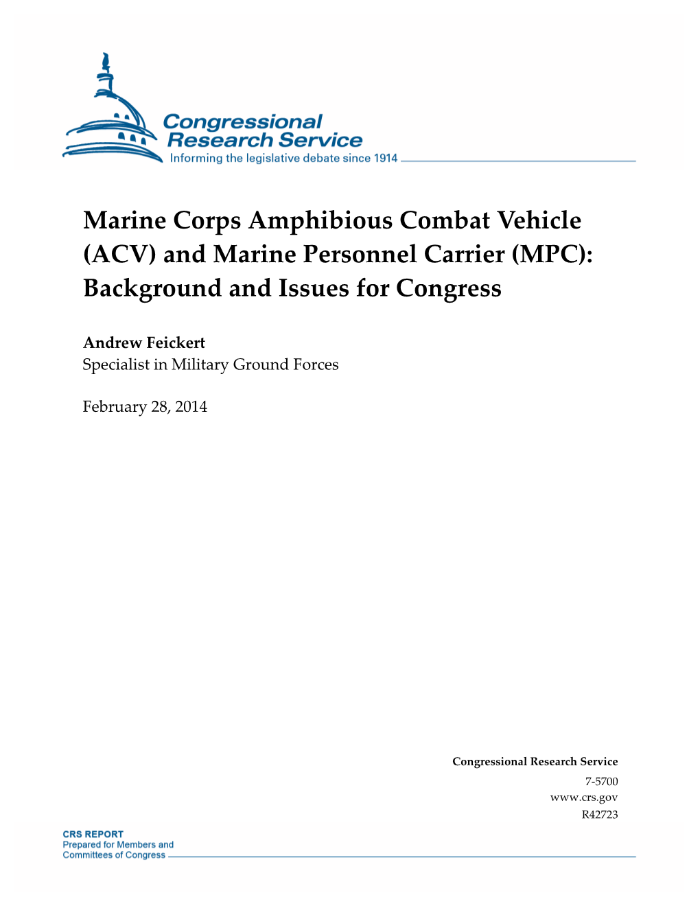 And Marine Personnel Carrier (MPC): Background and Issues for Congress