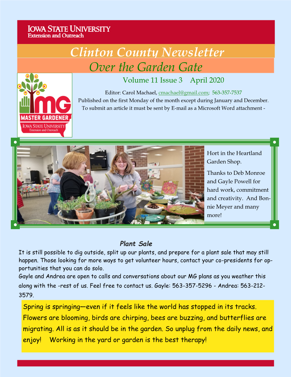 Clinton County Newsletter Over the Garden Gate Volume 11 Issue 3 April 2020