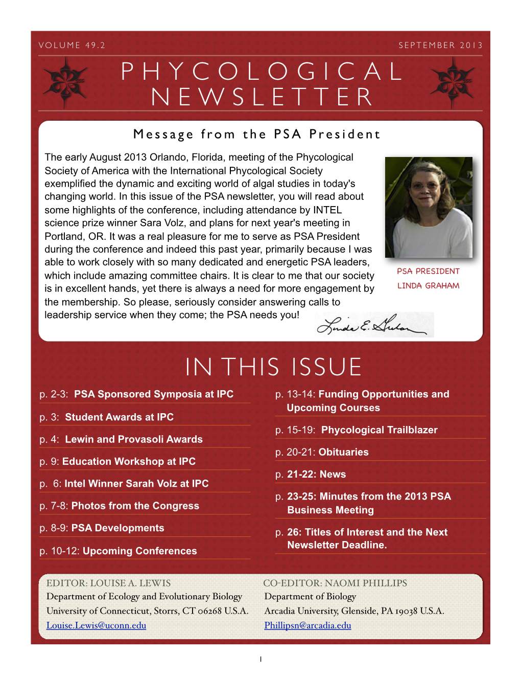 Phycological Newsletter in This Issue