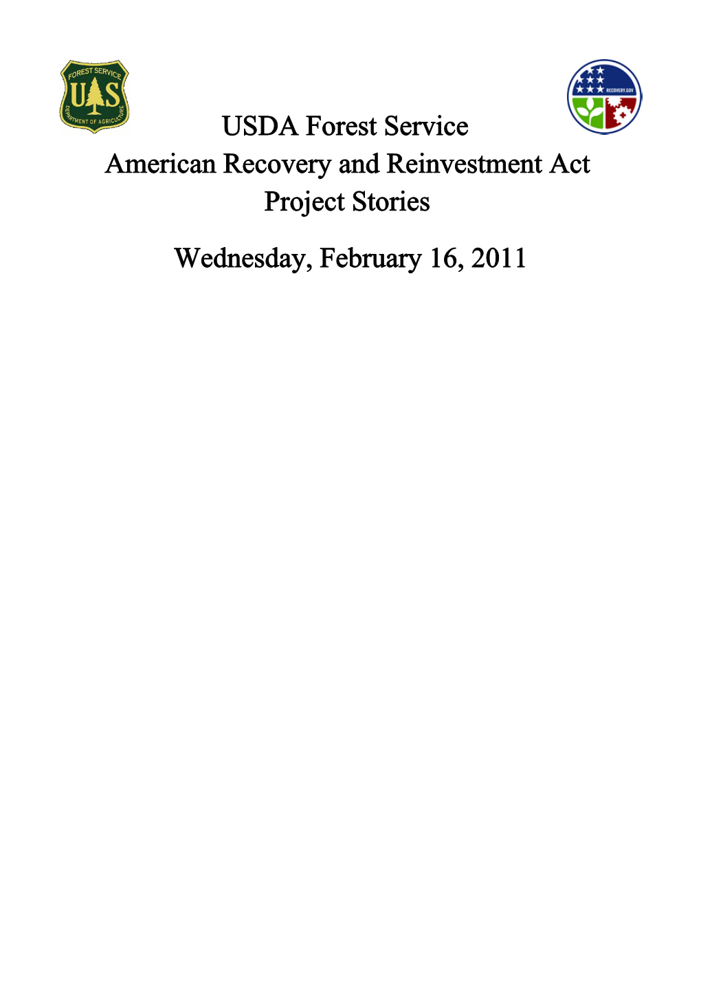 USDA Forest Service American Recovery and Reinvestment Act