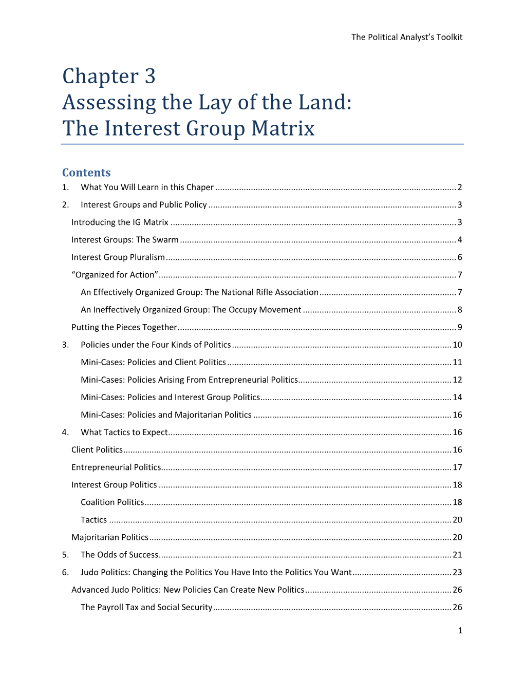 Chapter 3 Assessing the Lay of the Land: the Interest Group Matrix