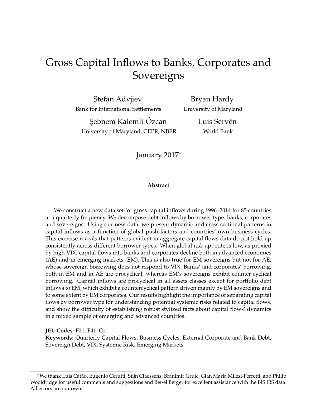 Gross Capital Inflows to Banks, Corporates and Sovereigns