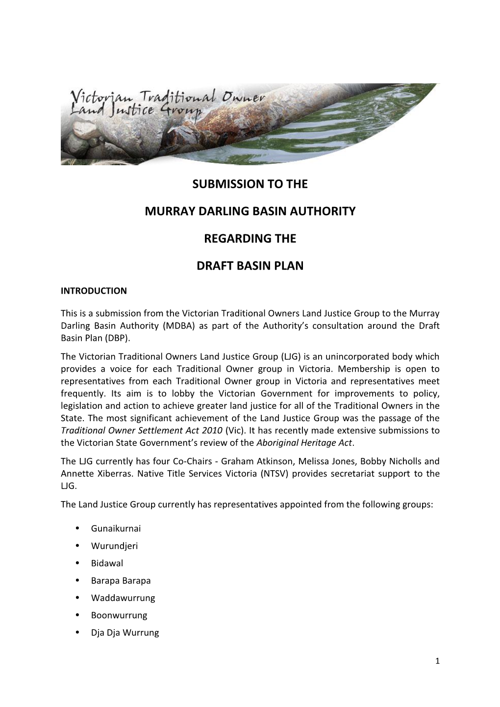 Submission to the Murray Darling Basin Plan (2012)