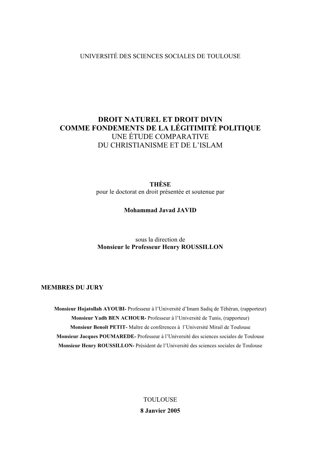 Droit Naturel Et Droit Divin Comme Fondements De La Légitimité Politique Une Étude Comparative Du Christianisme Et De L’Islam