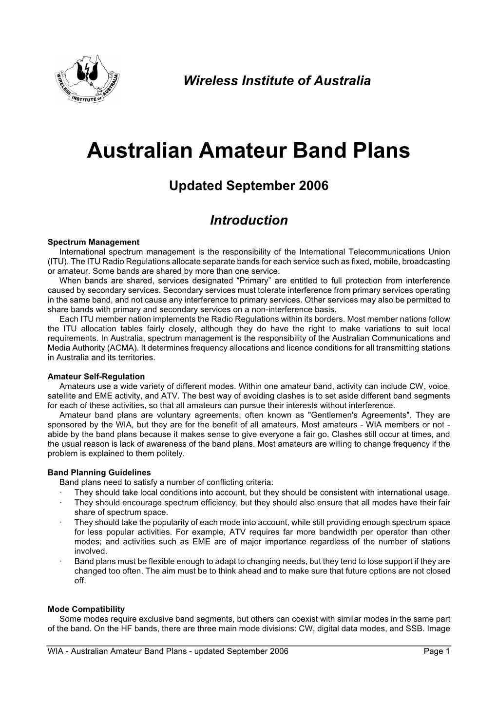 Australian Amateur Band Plans