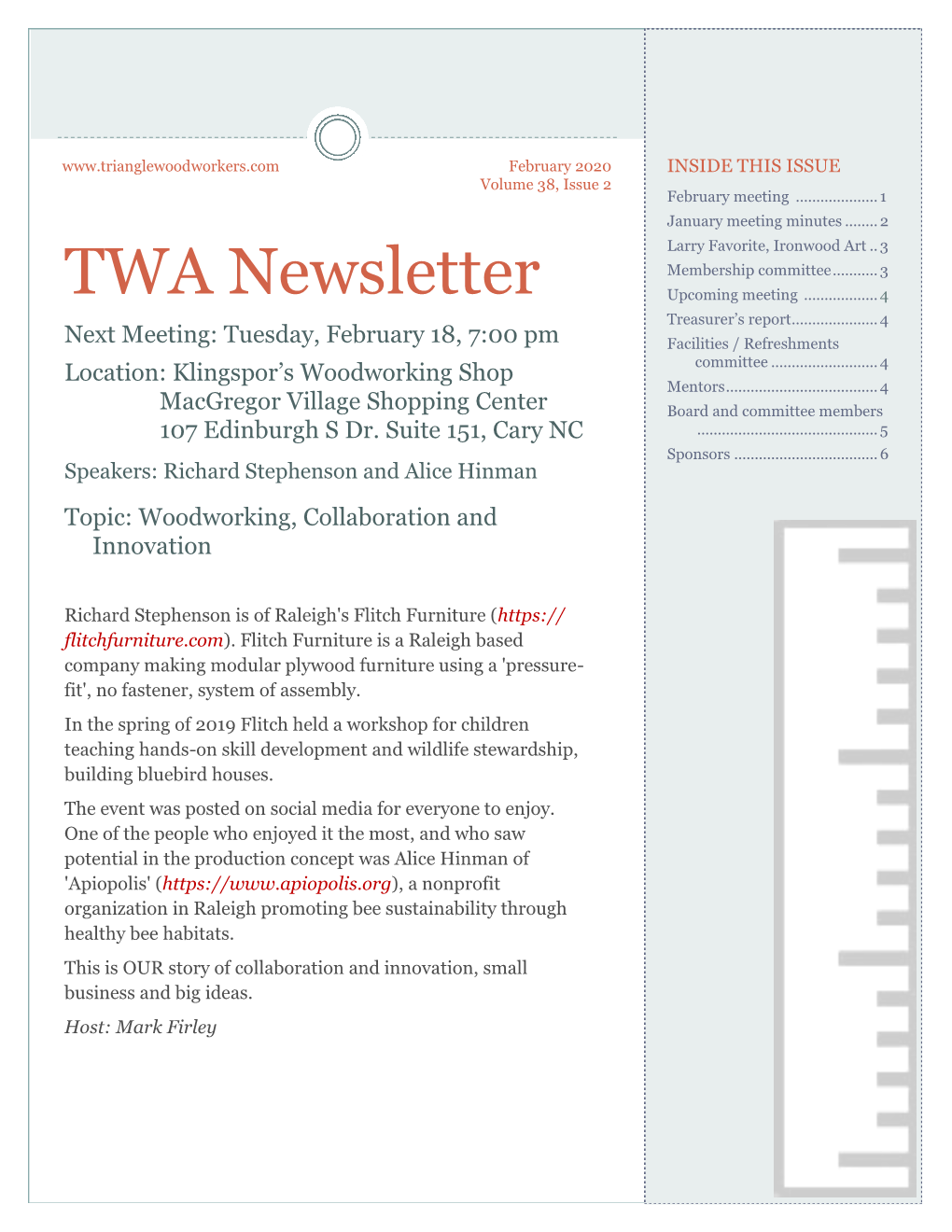 TWA Newsletter Upcoming Meeting