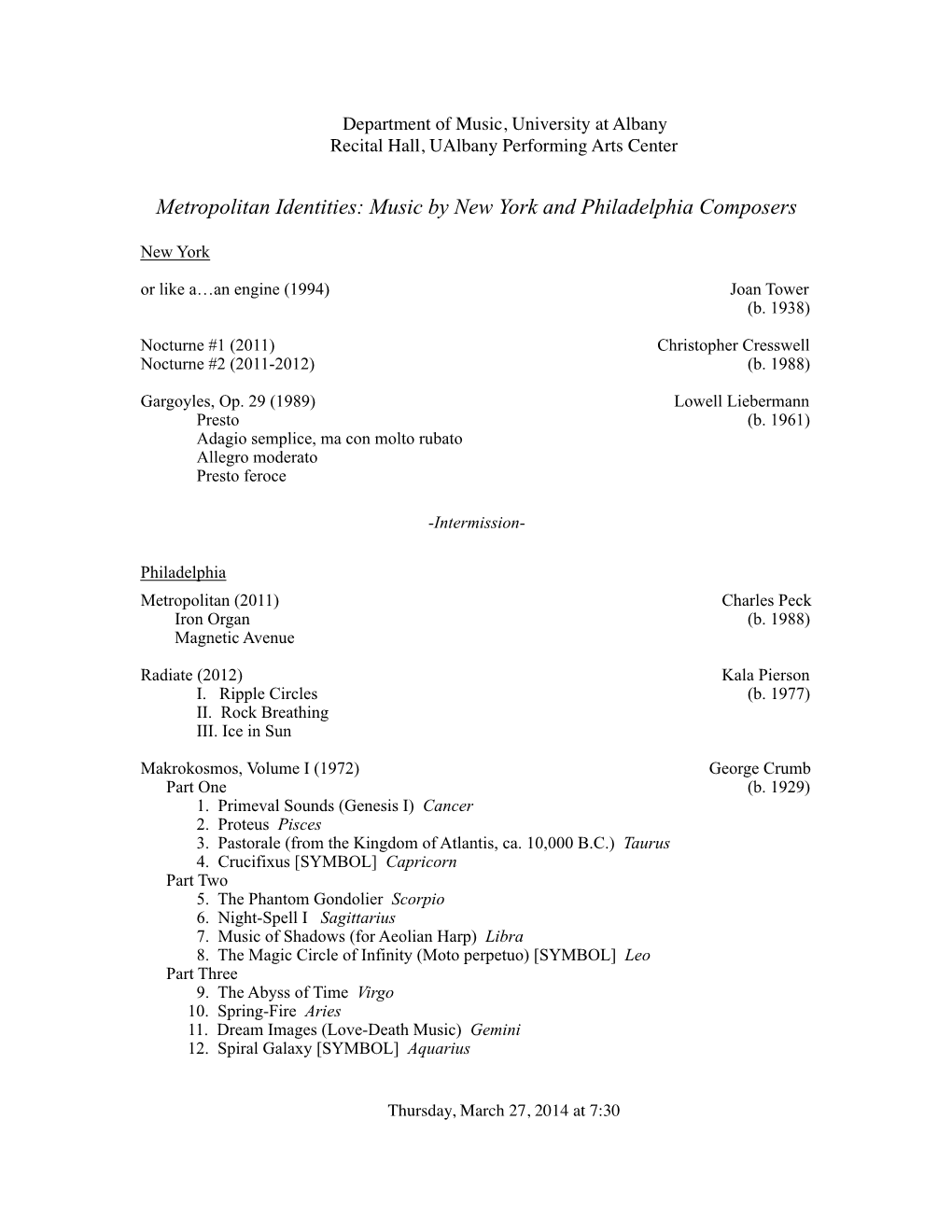 Roadfeldt-University of Albany Program-March 2014 Copy