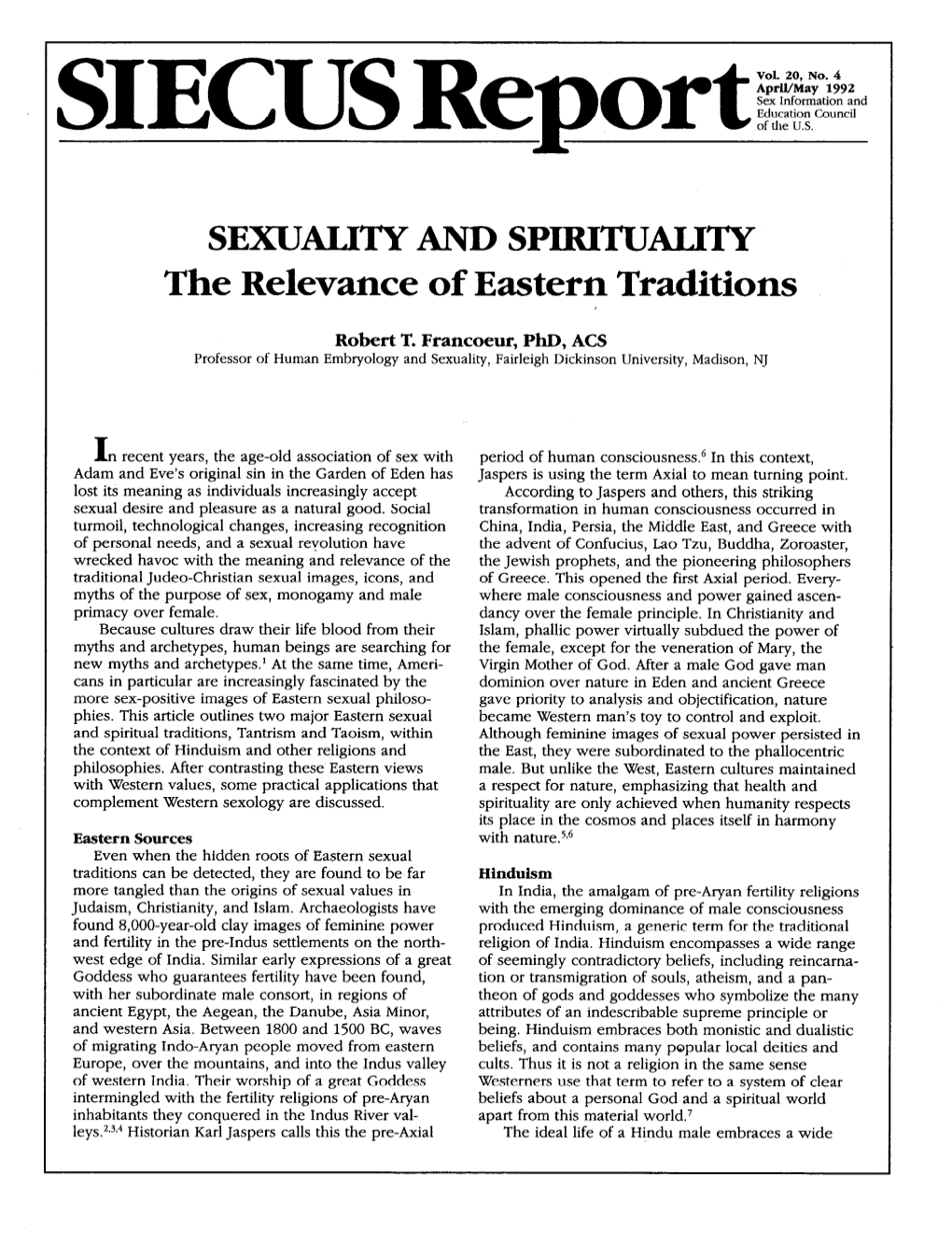 SEXUALITYAND SPIRITUALITY the Relevance of Eastern Traditions