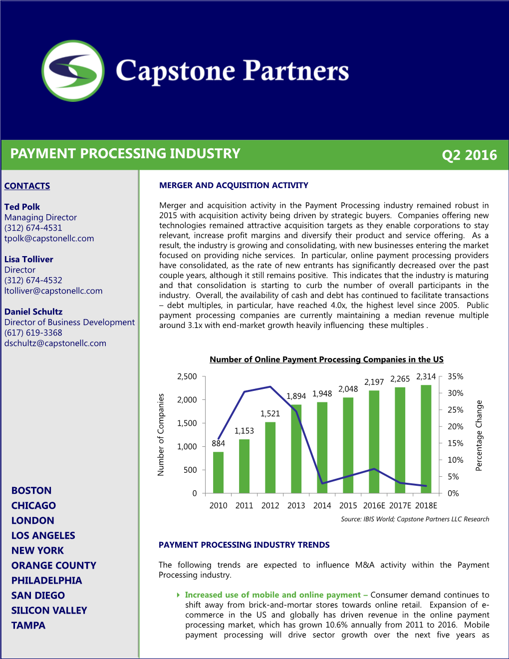 Q2 2016 Payment Processing Industry