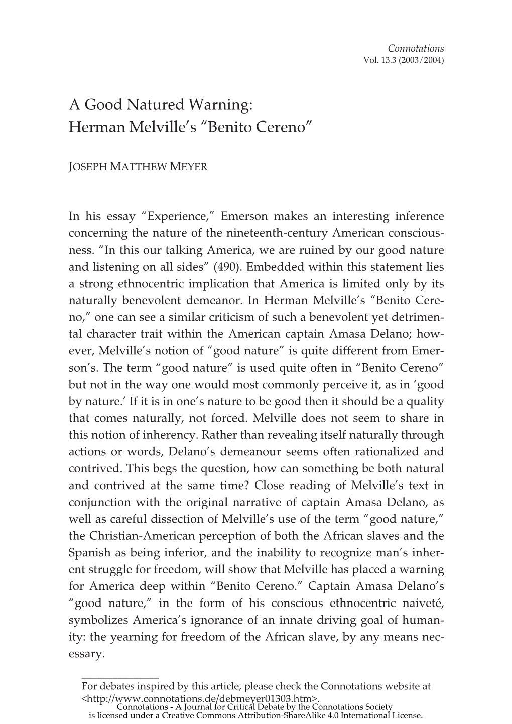 Herman Melville's "Benito Cereno"