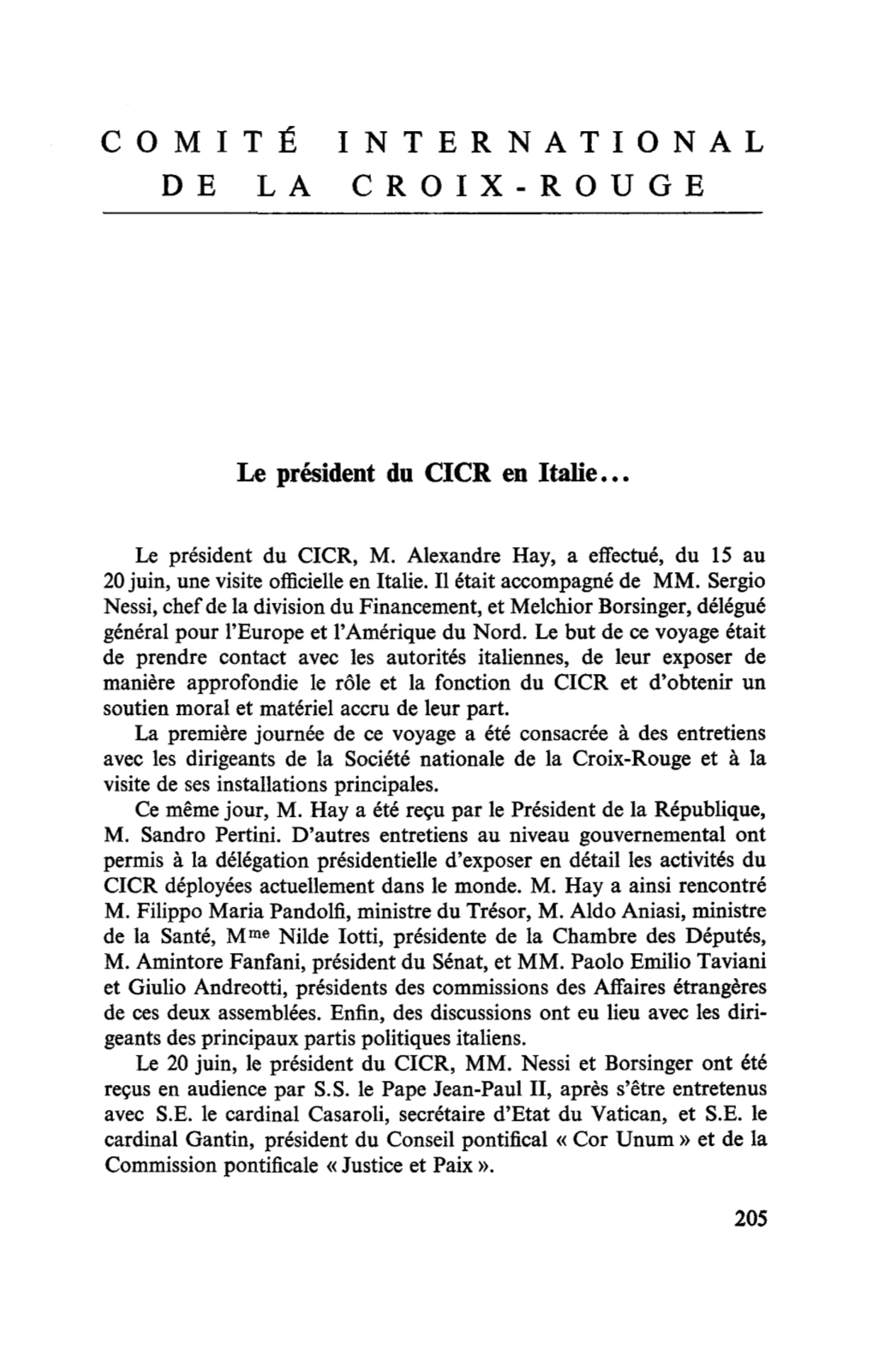 Le Président Du CICR En Italie…