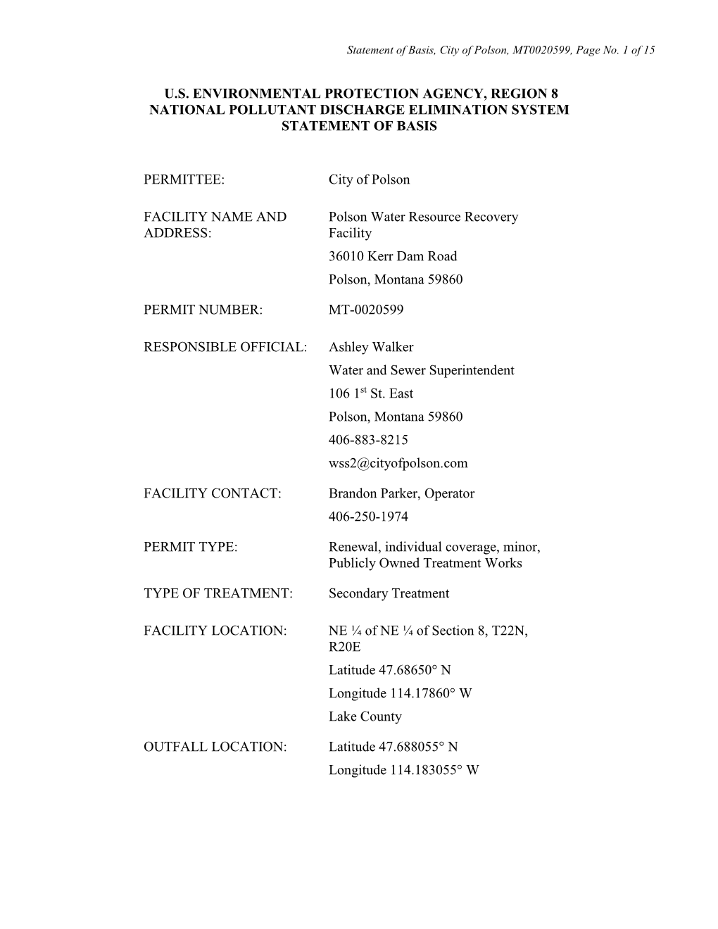 MT0020559 City of Polson Statement of Basis for Final Permit (Pdf)