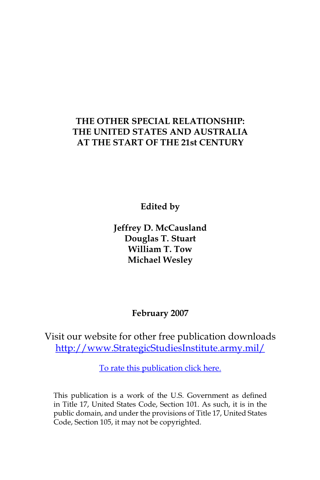 THE OTHER SPECIAL RELATIONSHIP: the UNITED STATES and AUSTRALIA at the START of the 21St CENTURY