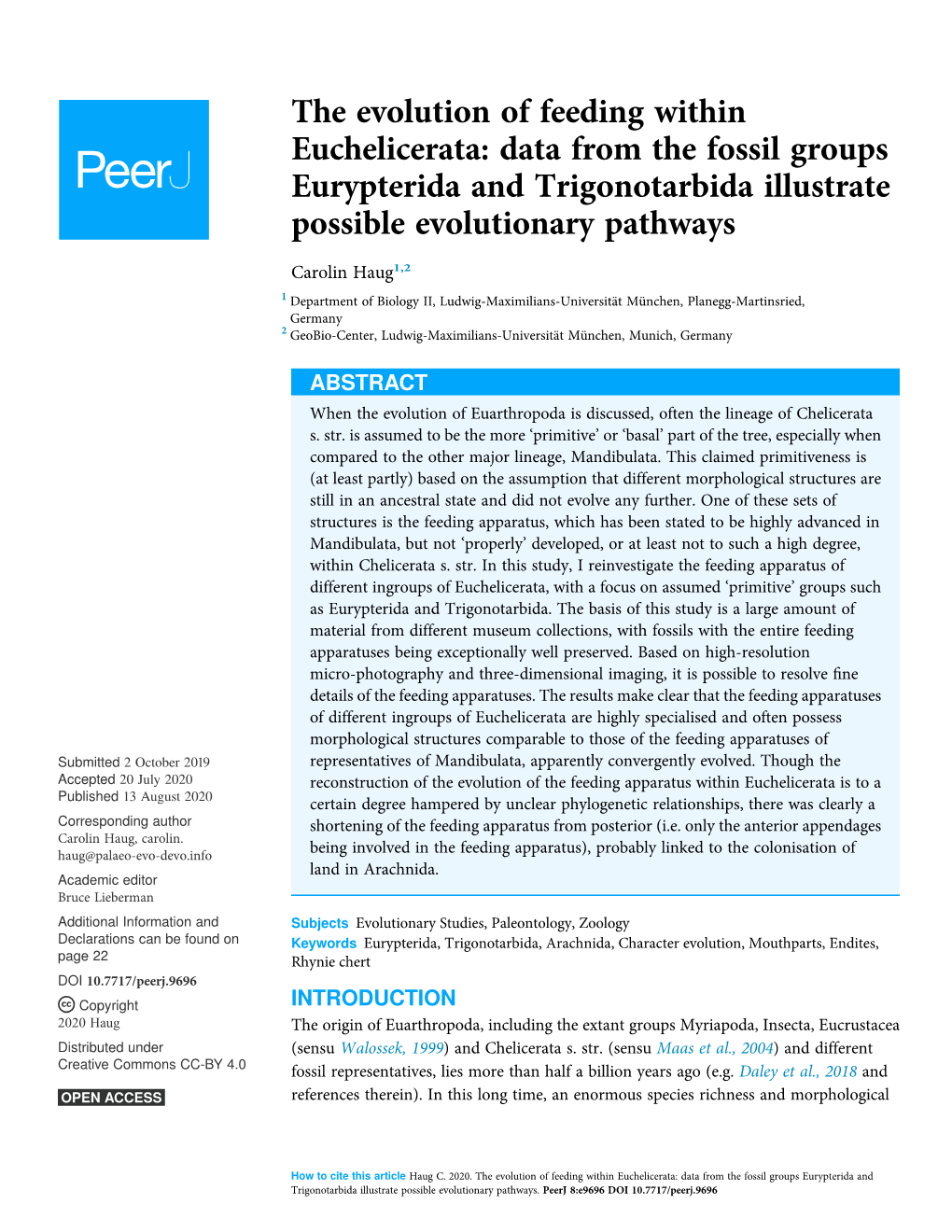 The Evolution of Feeding Within Euchelicerata: Data from the Fossil Groups Eurypterida and Trigonotarbida Illustrate Possible Evolutionary Pathways