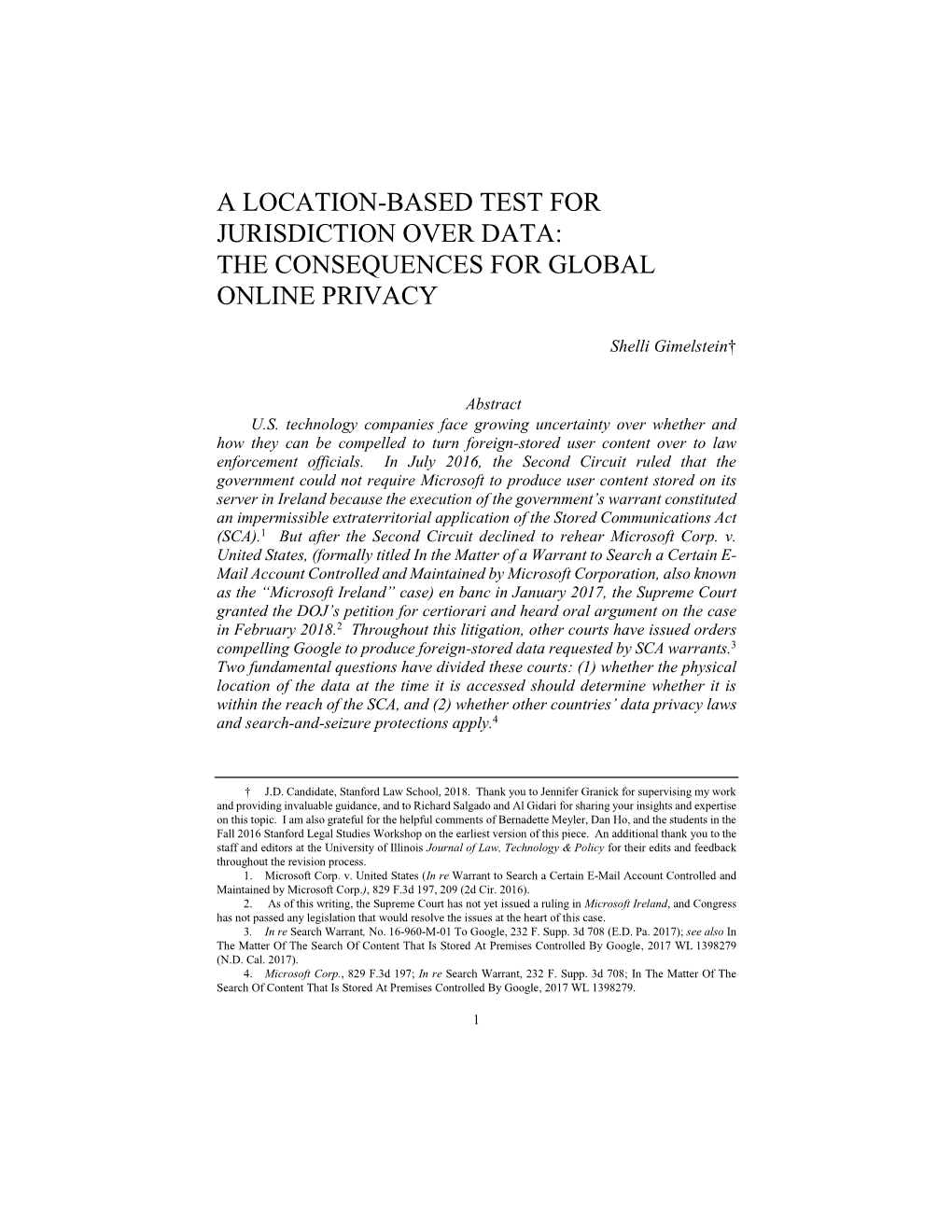 A Location-Based Test for Jurisdiction Over Data: the Consequences for Global Online Privacy