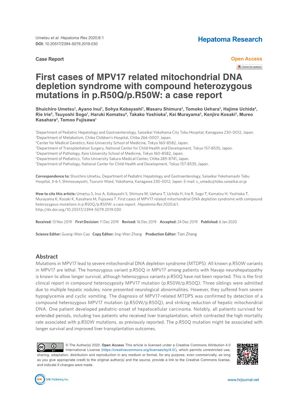 First Cases of MPV17 Related Mitochondrial DNA Depletion Syndrome with Compound Heterozygous Mutations in P.R50Q/P.R50W: a Case Report