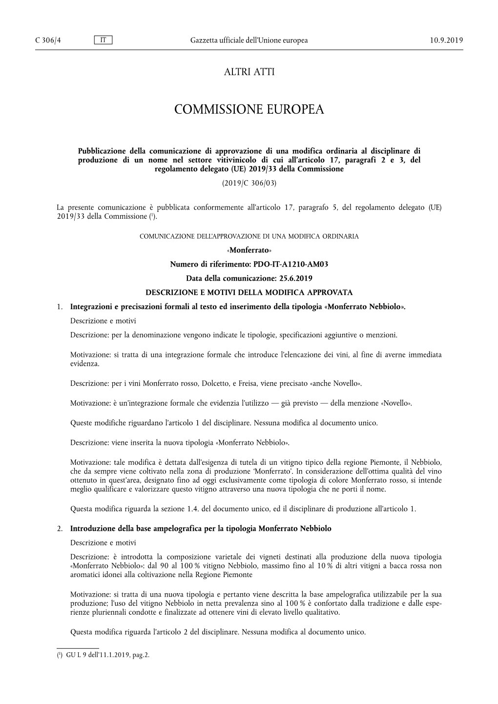 Pubblicazione Della Comunicazione Di Approvazione Di Una Modifica