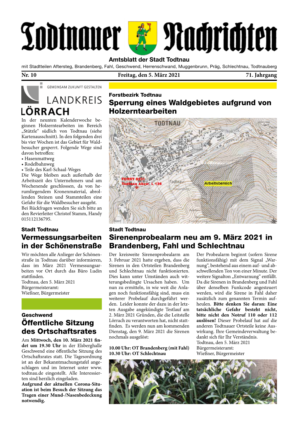 Ausgabe Todtnauer Nachrichten Vom 05.03.2021 Nr. 10