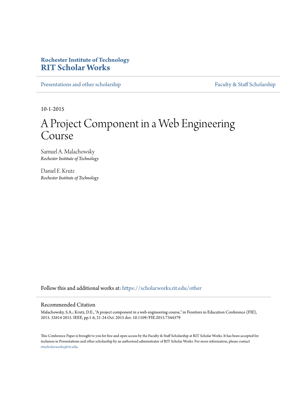 A Project Component in a Web Engineering Course Samuel A